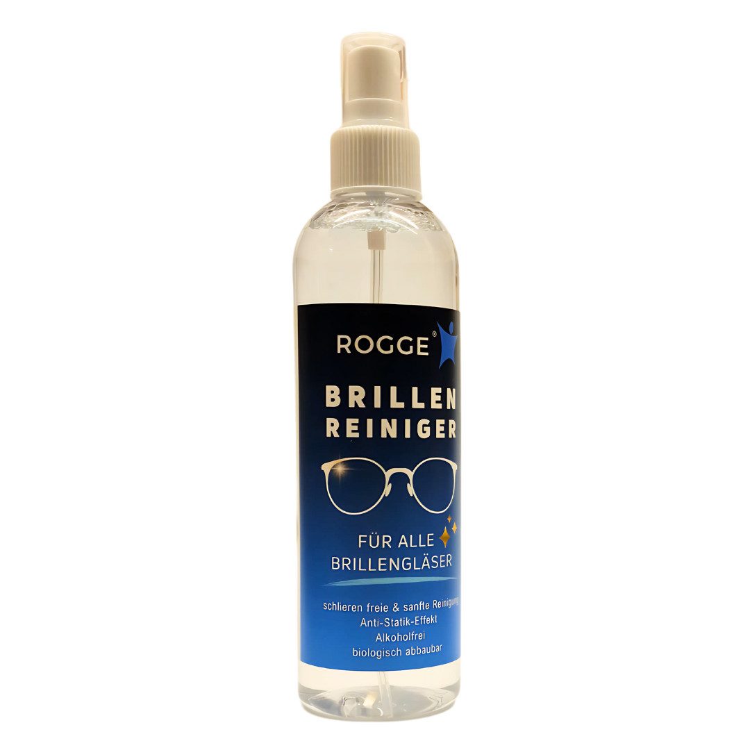 Rogge Brillen Reiniger 250ml streifenfreien Glanz mit Anti-Statik -Effekt Reinigungsspray (1-St. Nachfüllbar Streifenfrei und Biologisch babaubar)