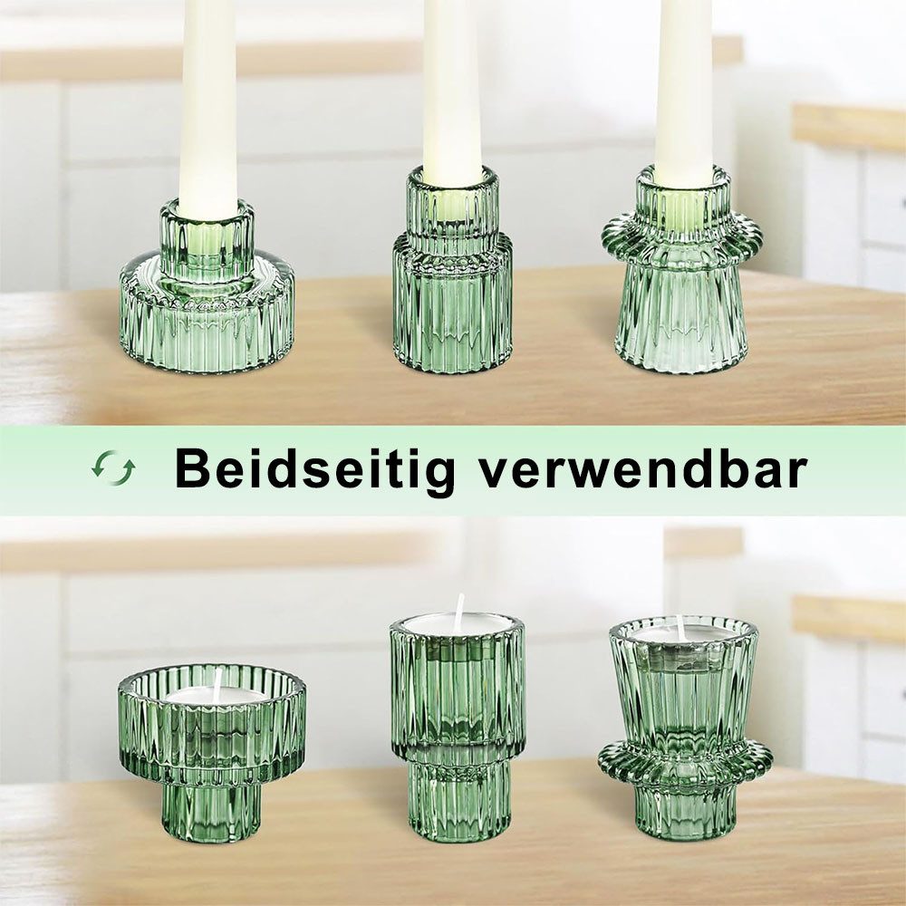AFKSMILE Kerzenhalter 6er-Set Glas-Kerzenhalter, 2-in-1-Teelichthalter für Tischdekorationen, Doppelseitige Vintage-Kerzenhalter aus geripptem für Dinnerpartys – Bild 4 von 5