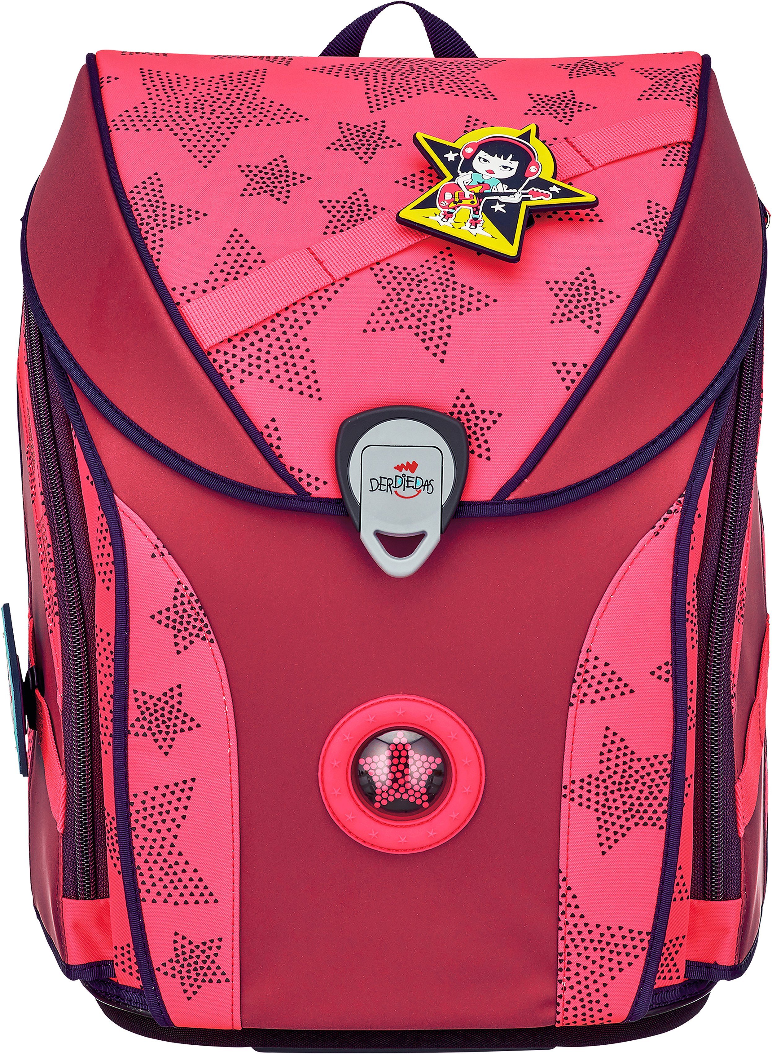 DerDieDas® Schulranzen ErgoFlex MAX - Superflash Neon Star (Set, 5-tlg), mit 3 Buttons; enthält recyceltes Material