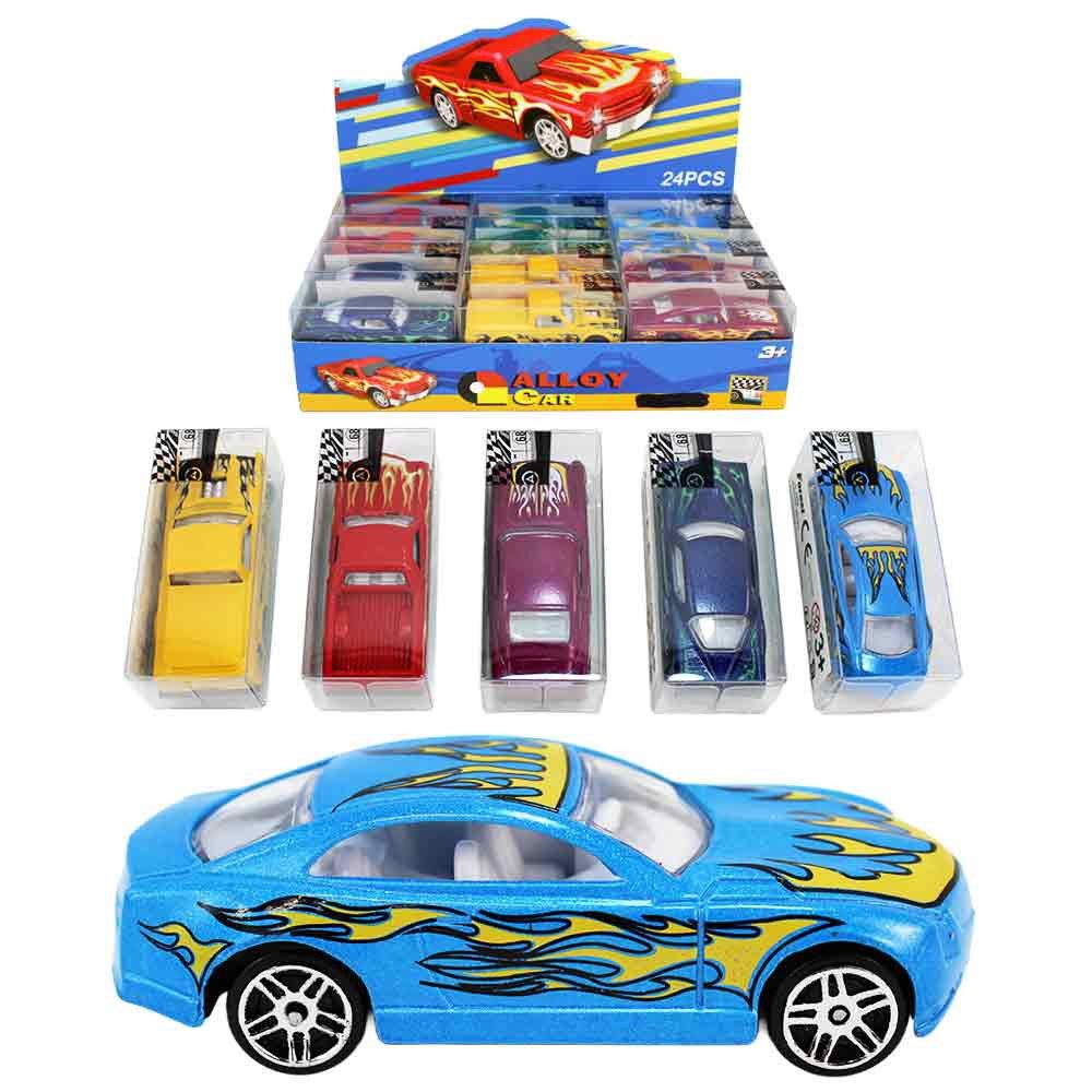 BEMIRO Spielzeug-Auto 24 Stück Spielzeug Mini Auto mit Flammen in Box - 1:64, (24-tlg)