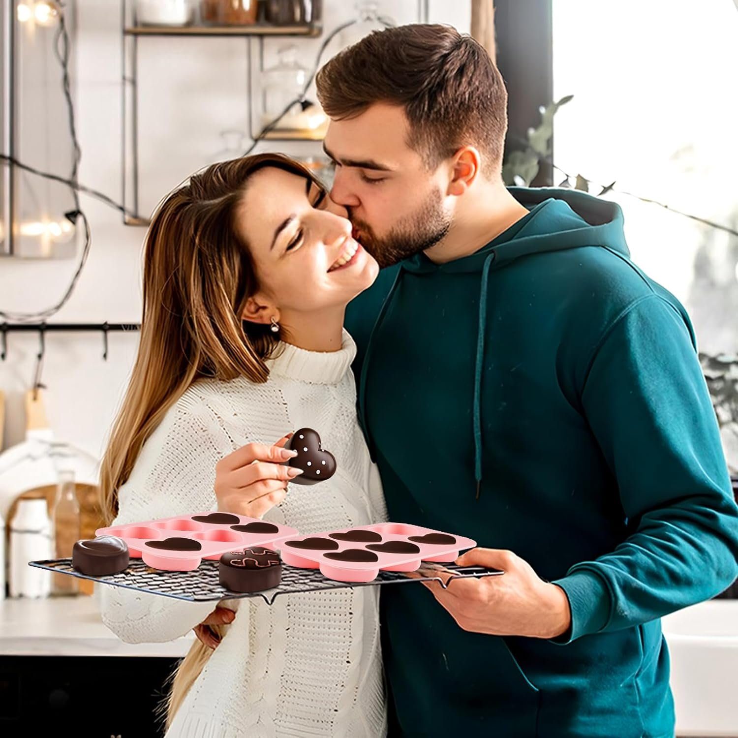 Coonoor Pralinenform 6er Set Valentinstag Silikon Backformen,Schokoladenformen