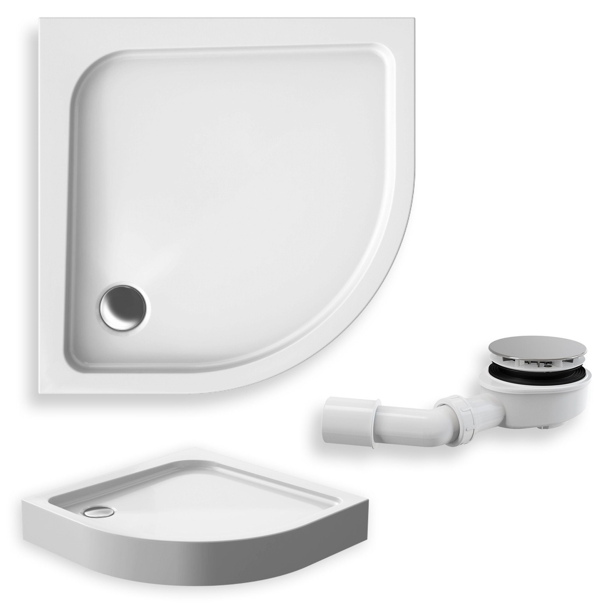KOLMAN Duschwanne Pako Kompakt Duschtasse, Viertelkreis, Acryl, integrierte Schürze, 90x90x5 cm, Ablaufgarnitur & Füße GRATIS