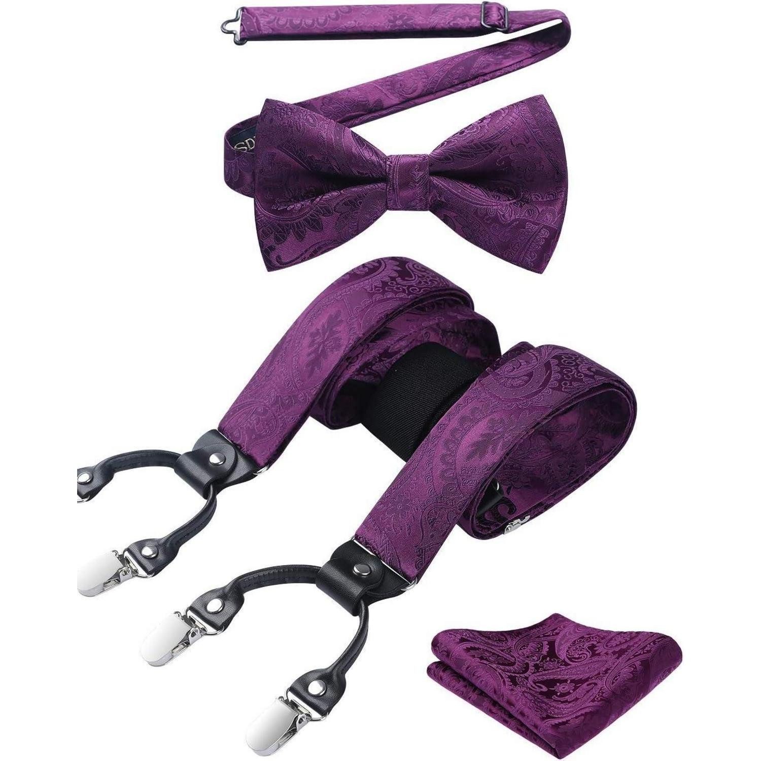 LuxusKollektion Hosenträger Hosenträger Herren 6 Clips Y Form Fliege Einheitsgröße Lila Paisley