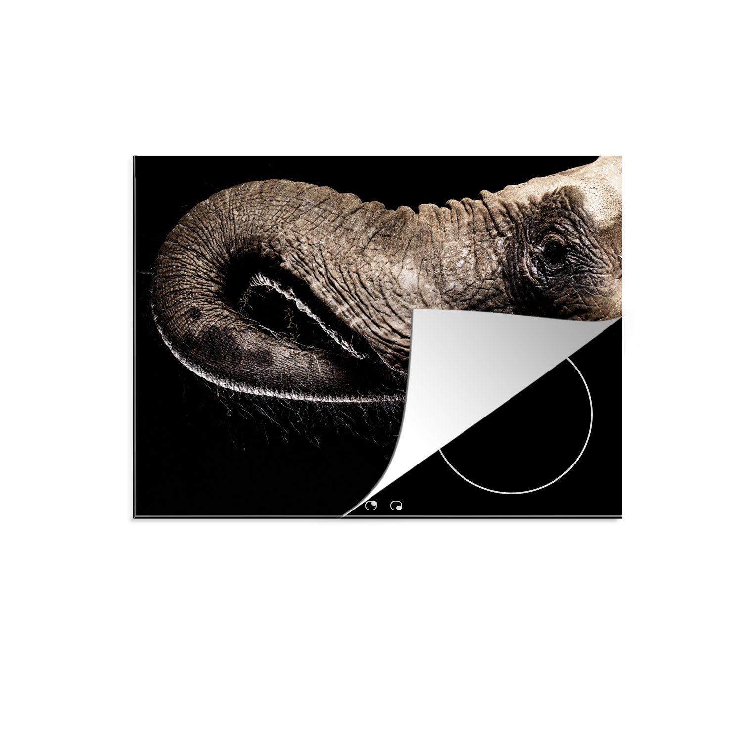MuchoWow Herdblende-/Abdeckplatte Elefant - Tiere - Schwarz - Natur, Vinyl, (1 tlg), 71x52 cm, Induktionskochfeld Schutz für die küche, Ceranfeldabdeckung
