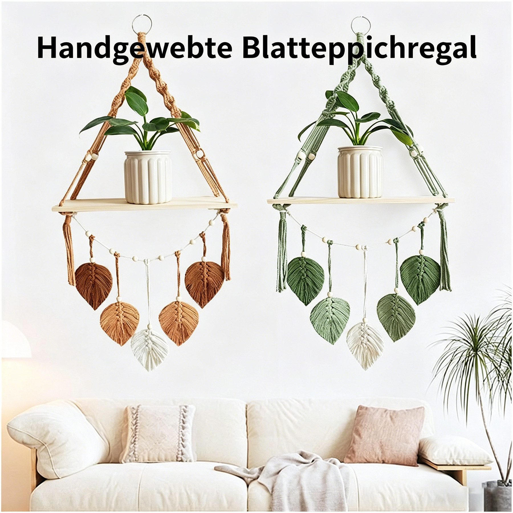 Mutig Wanddekoobjekt Makramee Holz Wandregal,Boho Hängeregal Wand Deko,Pflanzenregal (Hängeregal mit Baumwollseil für Boho Deko ( 40x90cm) , Wandregal Holz Regal für Kinderzimmer Wohnzimmer Balkon Schlafzimmer), Makramee-Schweberegal handgefertigt für Bad, Camping, Wohnmobil