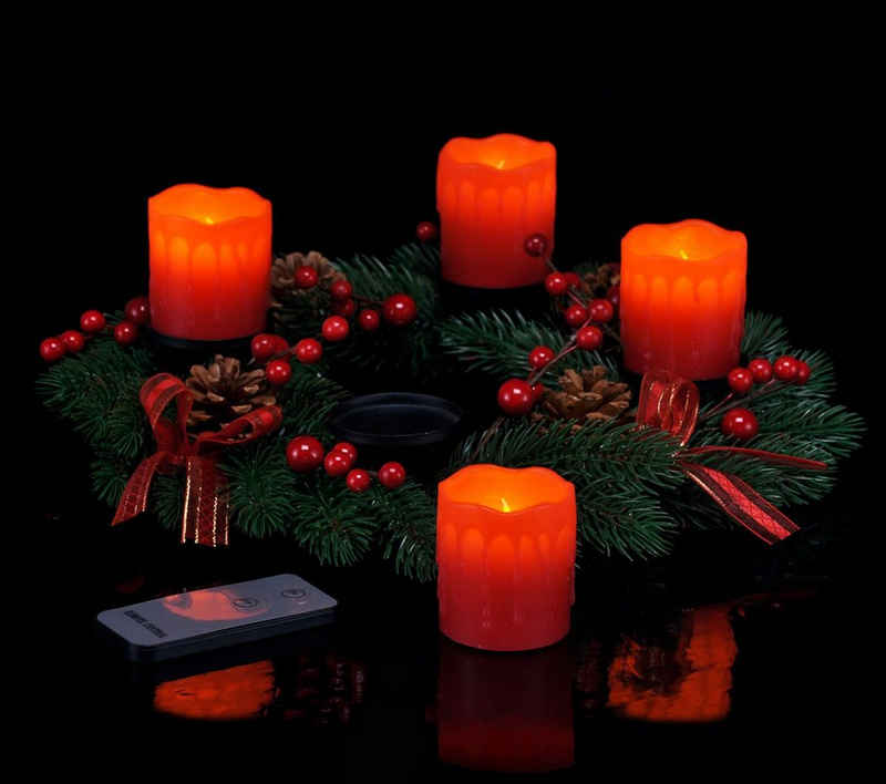 Spetebo Adventskranz Deko Adventskranz mit 4 LED Kerzen Ø 30 cm, Künstlicher Adventskranz mit 4 Kerzen und einer Fernbedienung