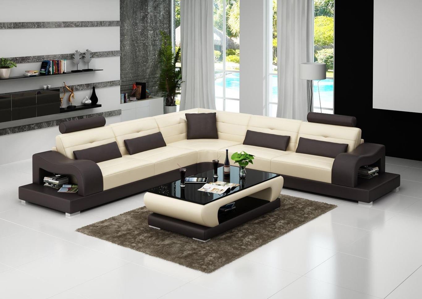 JVmoebel Ecksofa, Ledersofa Couch Wohnlandschaft L Form Design Modern Sofa Beige