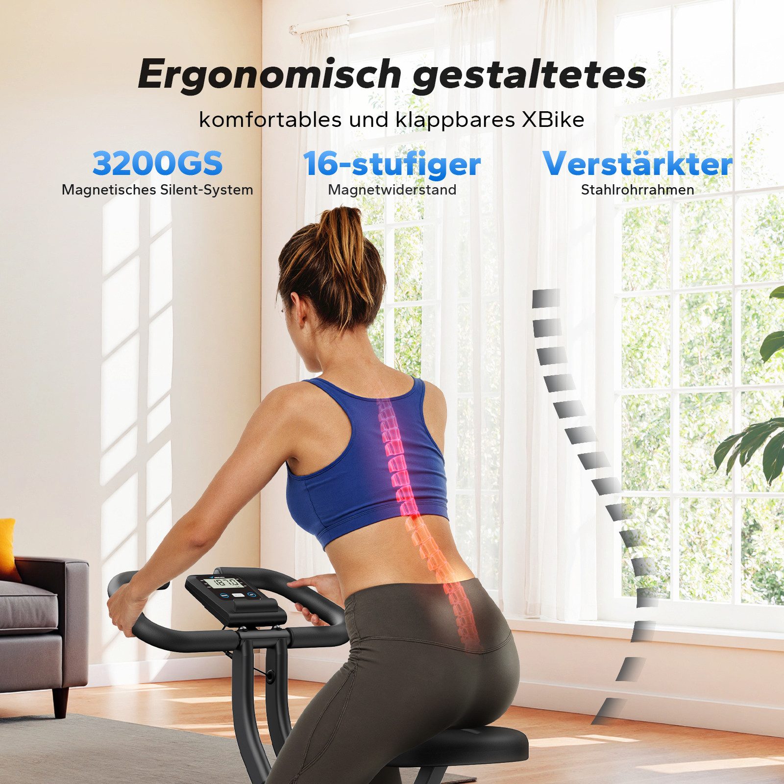 MERACH Heimtrainer Fahrrad klappbar, mit leiser 16-stufiger Magnetbremse (Indoor Cycling Bike mit LCD-Display & praktischer Tablethalterung, platzsparend faltbar, ideale Fitnessgeräte für Zuhause), stabiles Design, leise und bis 136KG