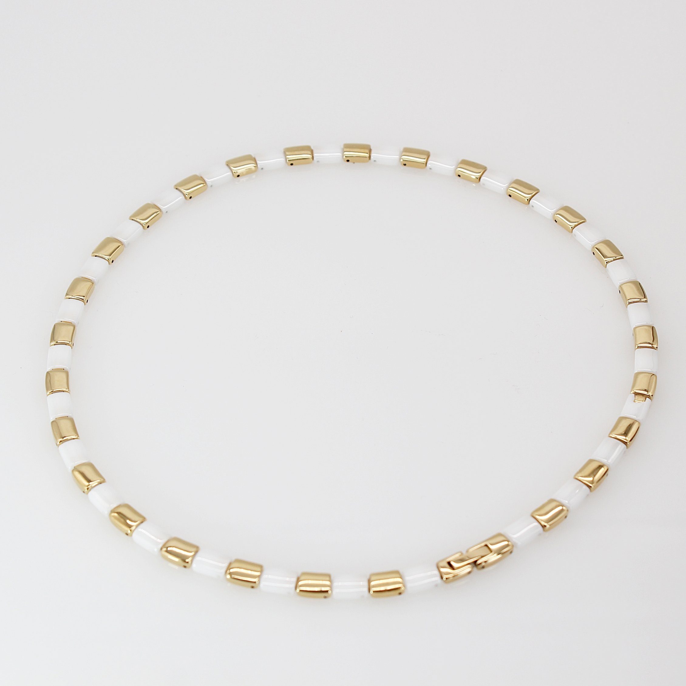 Edelstahl Collier inklusive und Kette 48 aus cm), Damenkette Keramik ELLAWIL Weiß, Geschenkschachtel Collier Gold (Kettenlänge