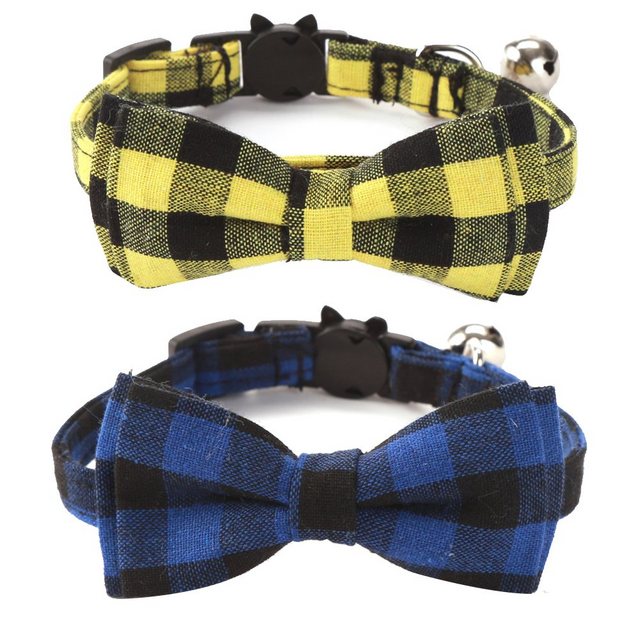longziming Hunde-Halsband „Katzen halsbänder mit Namen und Telefonnummer Auf, Kätzchenhalsband mit Sicherheits Verschluss und Glöckchen, Gelb + Blau“