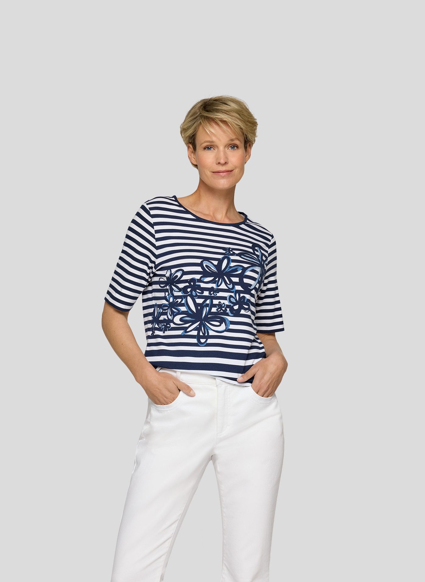 Rabe Rundhalsshirt im Streifen-Design und mit günstig online kaufen