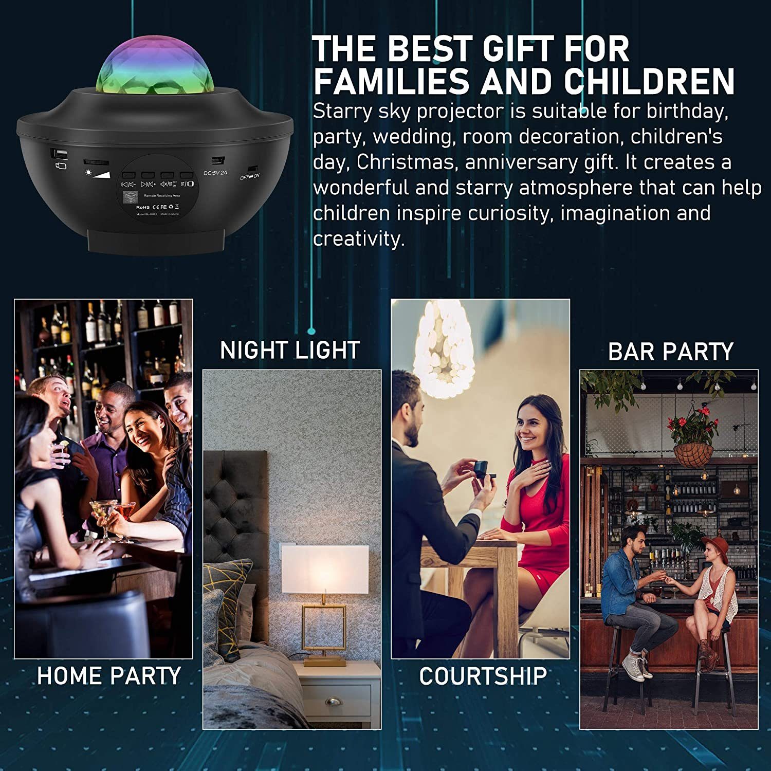 Nachtlicht, integriert, fest Baby für Nachtlicht LED Kinder Nachtlicht Projektor, Projektor Erwachsene UFO LED-Sternenhimmel Bluetooth, Daskoo Galaxie