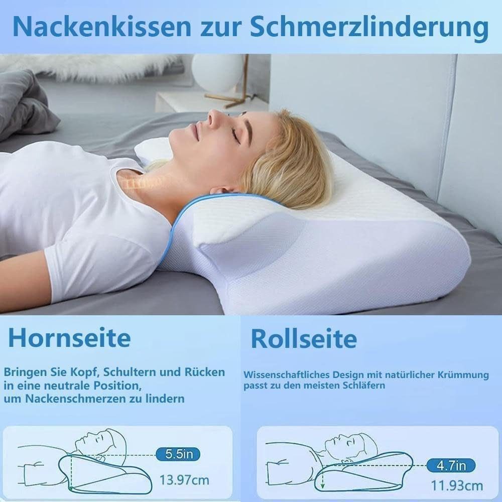 Kityhome Kopfkissen Orthopädisches Nackenkissen Memory Foam – 2 Höhen, waschbarer Bezug, Füllung: 100% Memory Foam, Set, Nackenkissen*1, waschbarer Bezug*1, Nackenstützkissen, Komfort, Atmungsaktiv