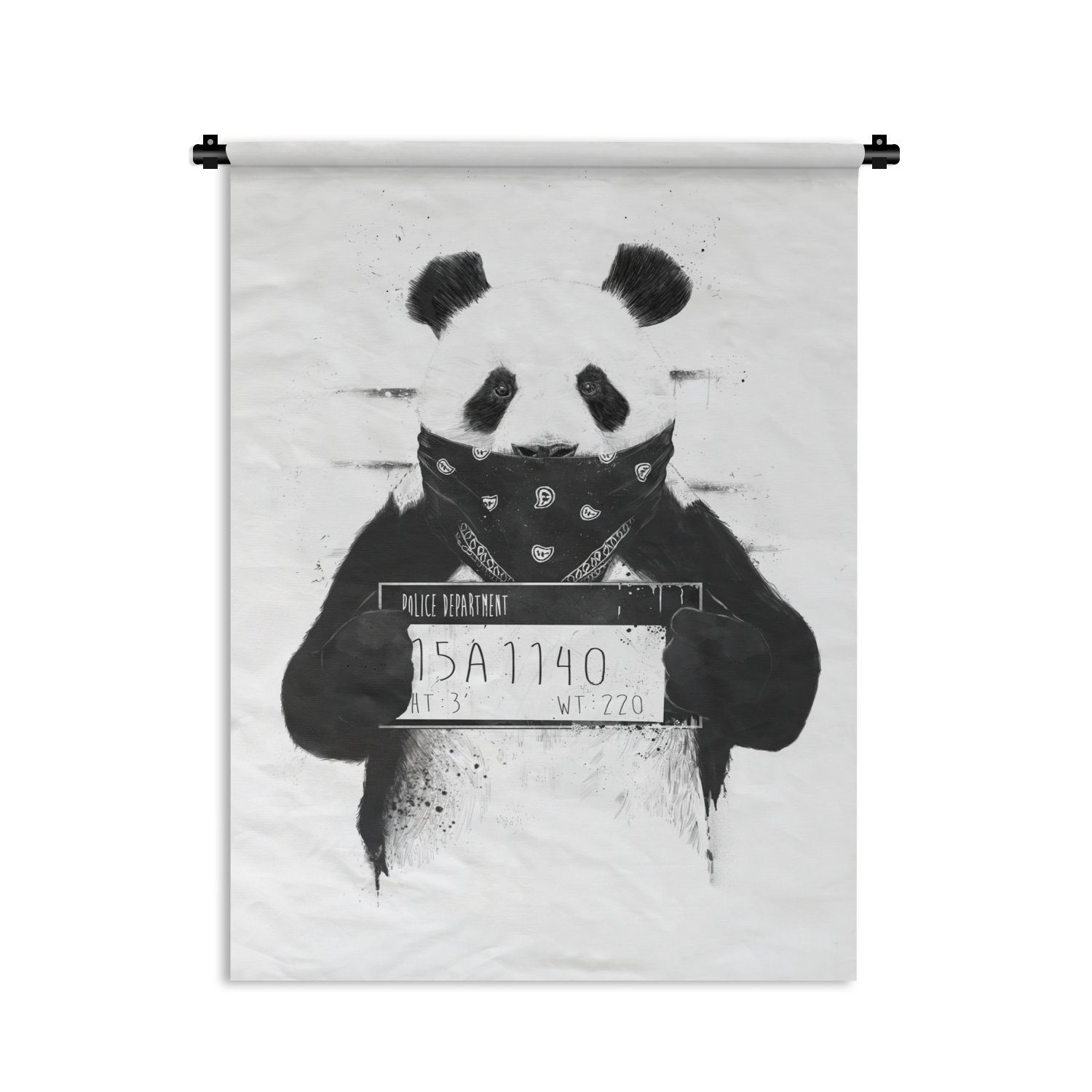 MuchoWow Wanddekoobjekt Panda - Kriminell - Stoff - Tiere, Deko für an der Wand, Wohnzimmer, Tapisserie, Schlafzimmer
