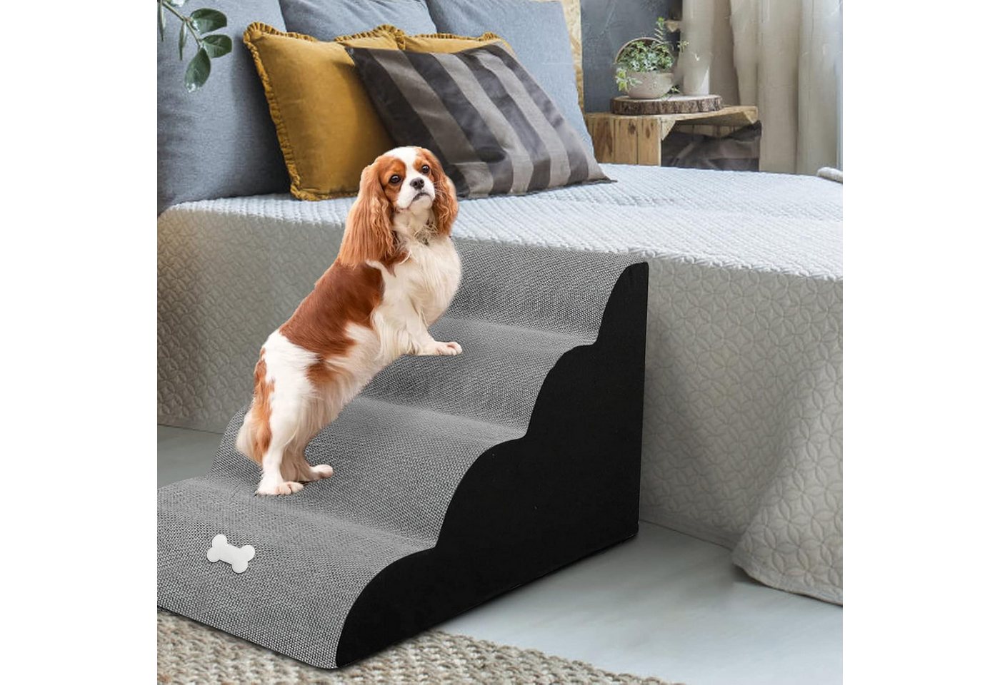 Thumbnail - MODFU Hunderampe 3-Stufig Hundetreppe Haustiertreppe Hunde Treppe Katzentreppe (mit Abnehmbarem Waschbarem Kordstoff Bez...