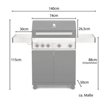 TAINO Gasgrill BLACK 4+1, Gasgrill mit Abdeckhaube, Gasdruckminderer und Gasschlauch, Edelstahl-Brenner, Sear-Burner bis 800°C, 1 Seitenkocher (ca. 3 KW)