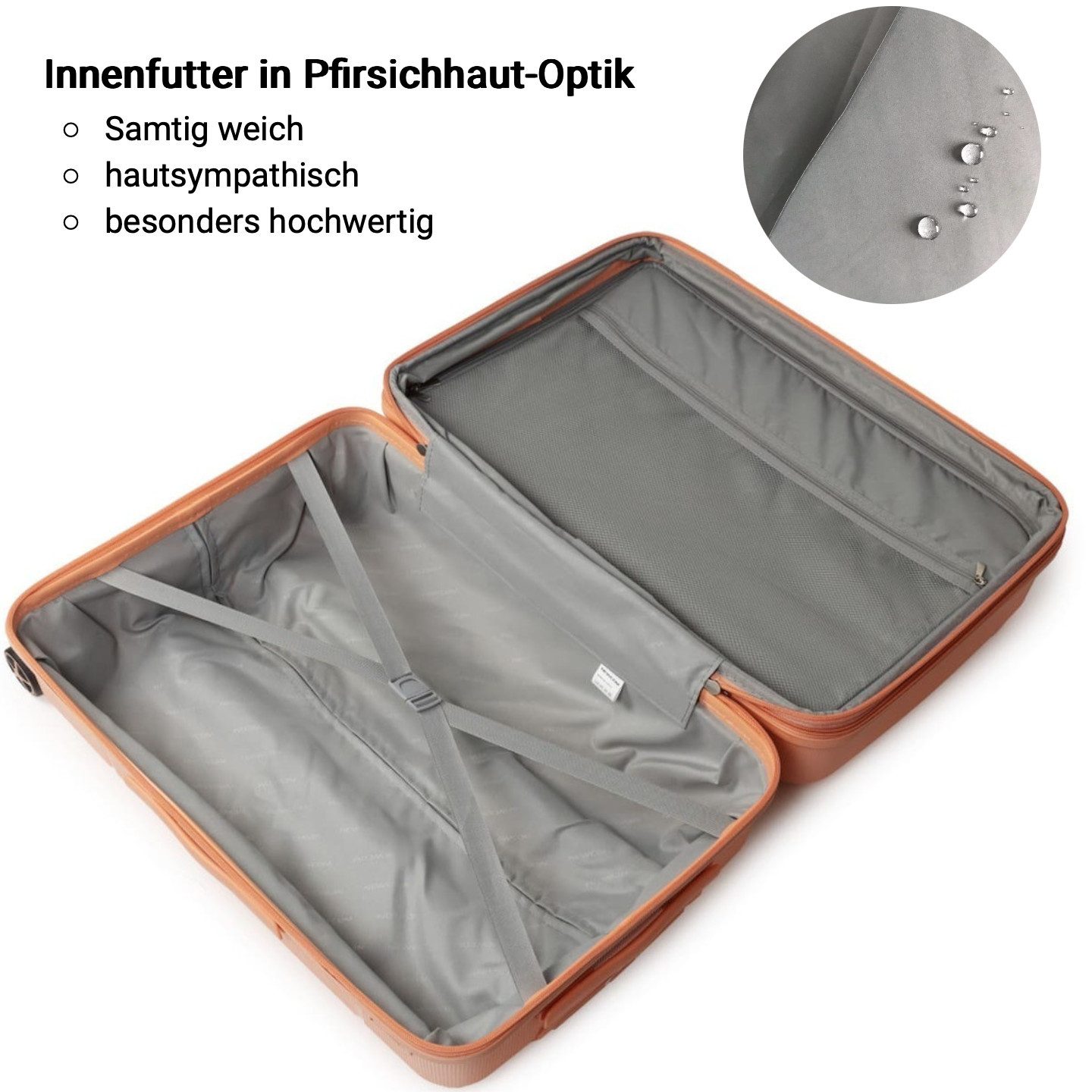 NEWCOM Hartschalen-Trolley Reisekoffer Erweiterbar, Hartschale Koffer mit TSA-Schloss, PP, 4 Rollen, 24 Zoll/L, Orange, ultraleichter & robuster Check-in Koffer – Bild 5 von 5