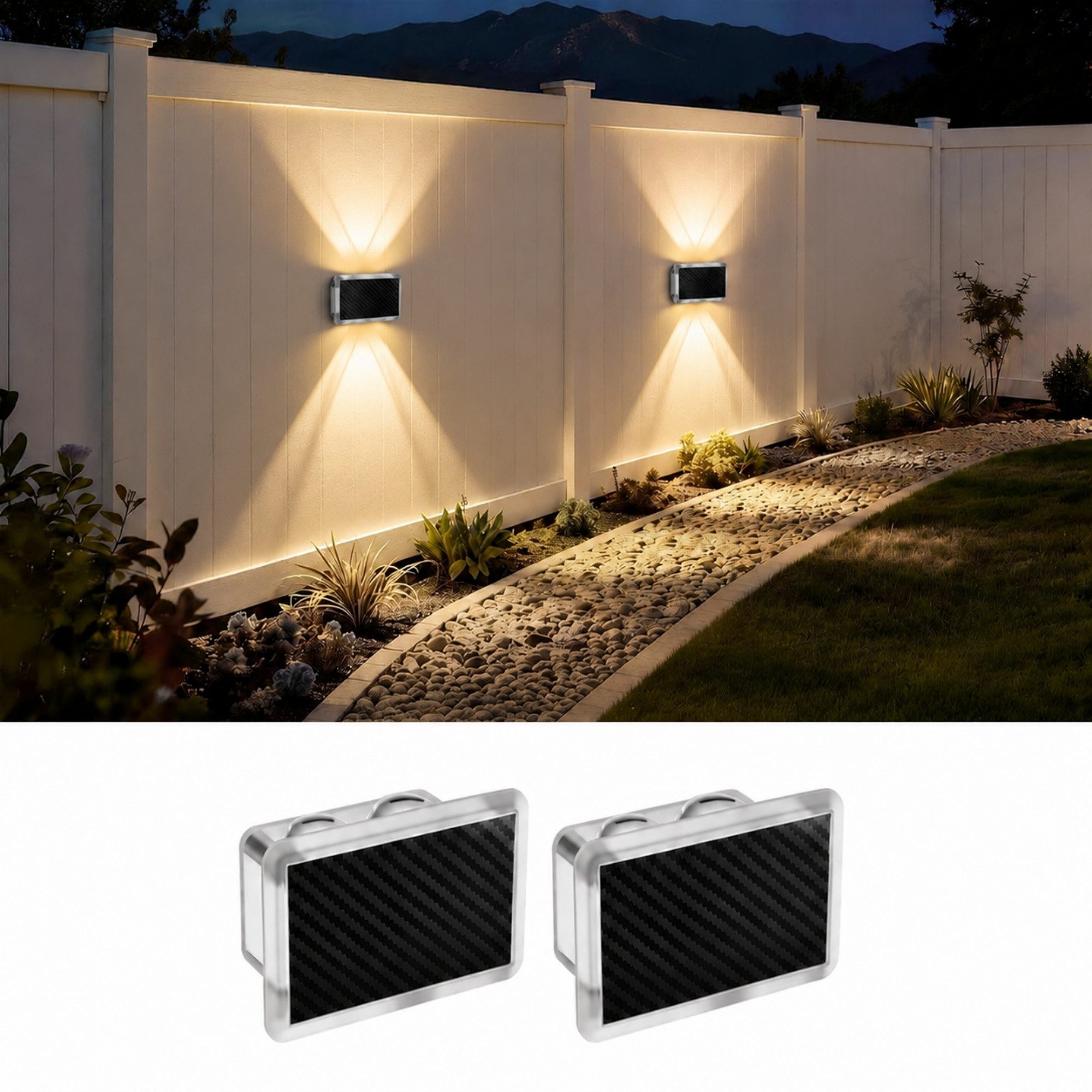 ibettertec LED Außen-Wandleuchte Solar nfür, Up and Down Solarlampen für Außen Wand, 2/4 Stück, IP66 Wasserdicht, 4 LEDs, 9 Farbmodi Solarleuchten für Garten Hof Terrassen Balkone Veranden