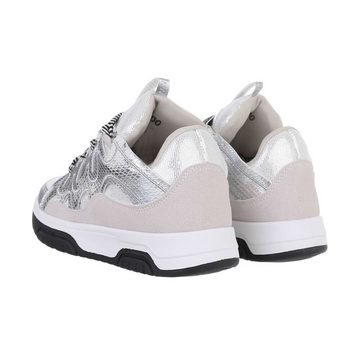 Ital-Design Damen Low-Top Freizeit Sneaker Flach Sneakers Low in Silber