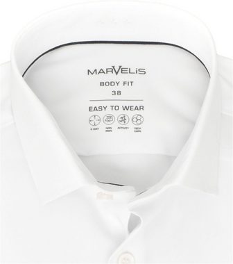 MARVELIS Businesshemd Easy To Wear Hemd - Body Fit - Langarm - Einfarbig - Weiß 4-Wege-Stretch