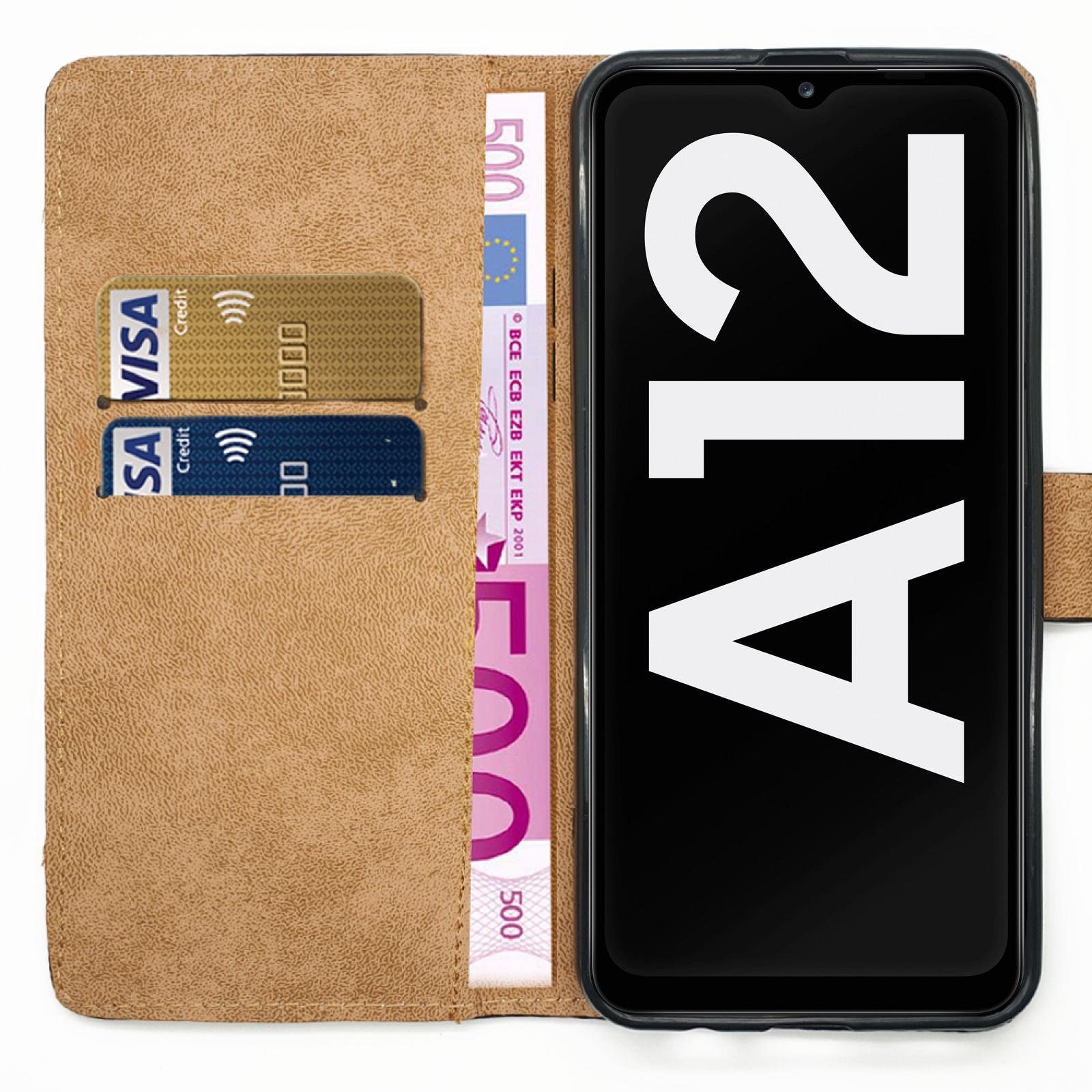 Numerva Handyhülle Bookstyle Etui Handytasche Schutzhülle für Samsung Galaxy A12, Klapphülle Flip Cover Schwarz