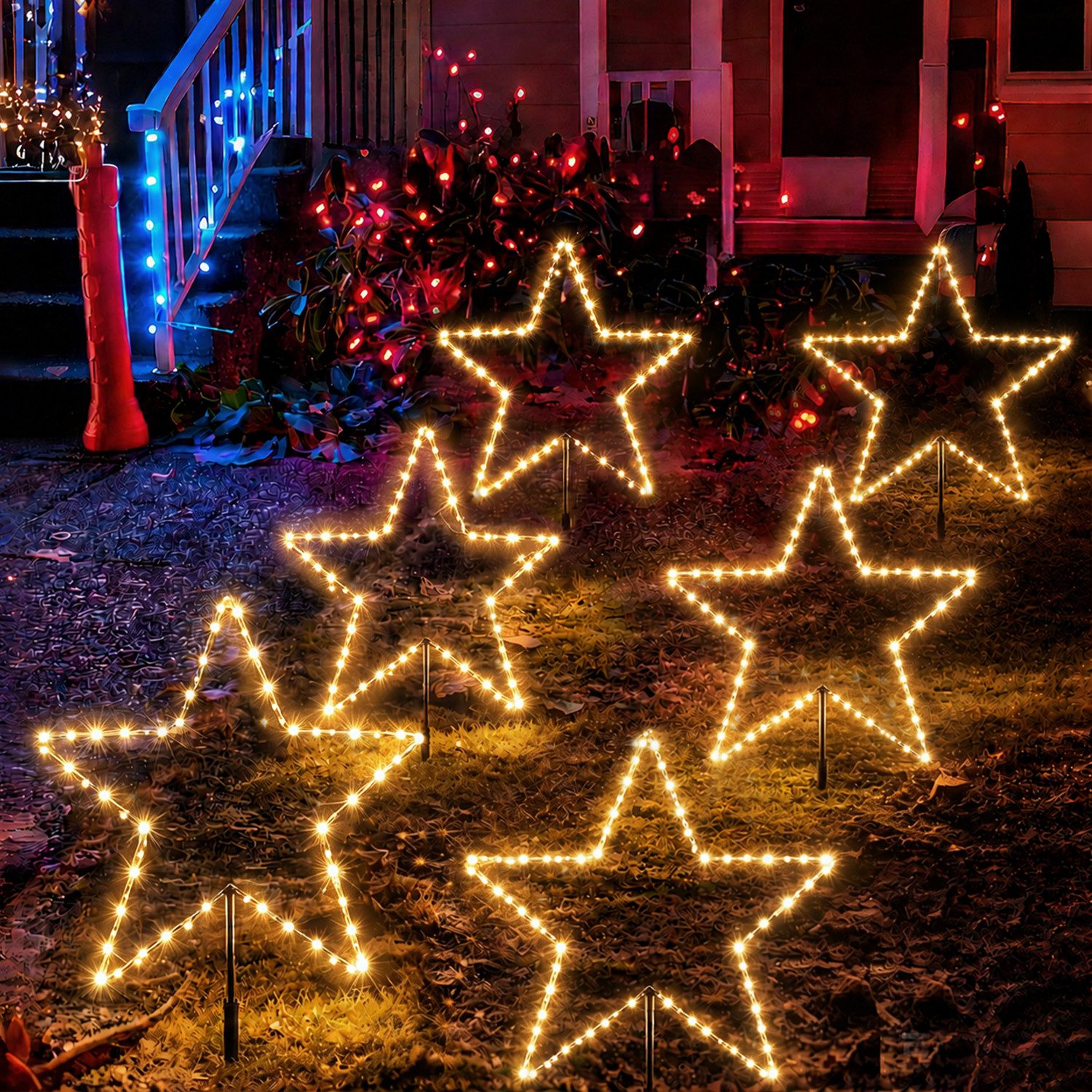 Salcar LED-Lichterkette LED weihnachtsstern Garten LED Leuchtstern 3 Stück/ 6 Stück Warmweiß, 60cm 6er Sterne LED