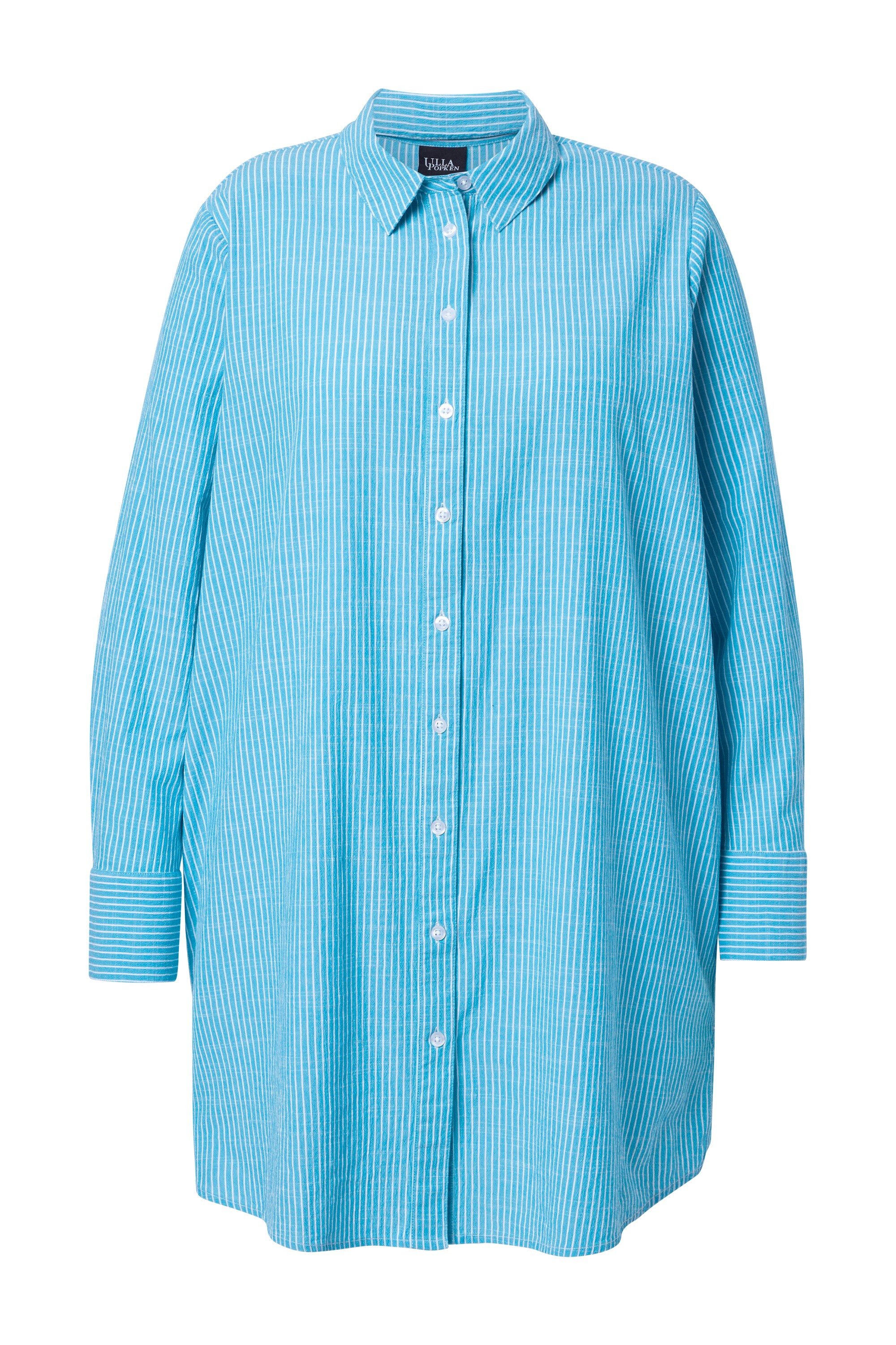 Ulla Popken Longbluse Longbluse Streifen A-Linie Hemdkragen Langarm