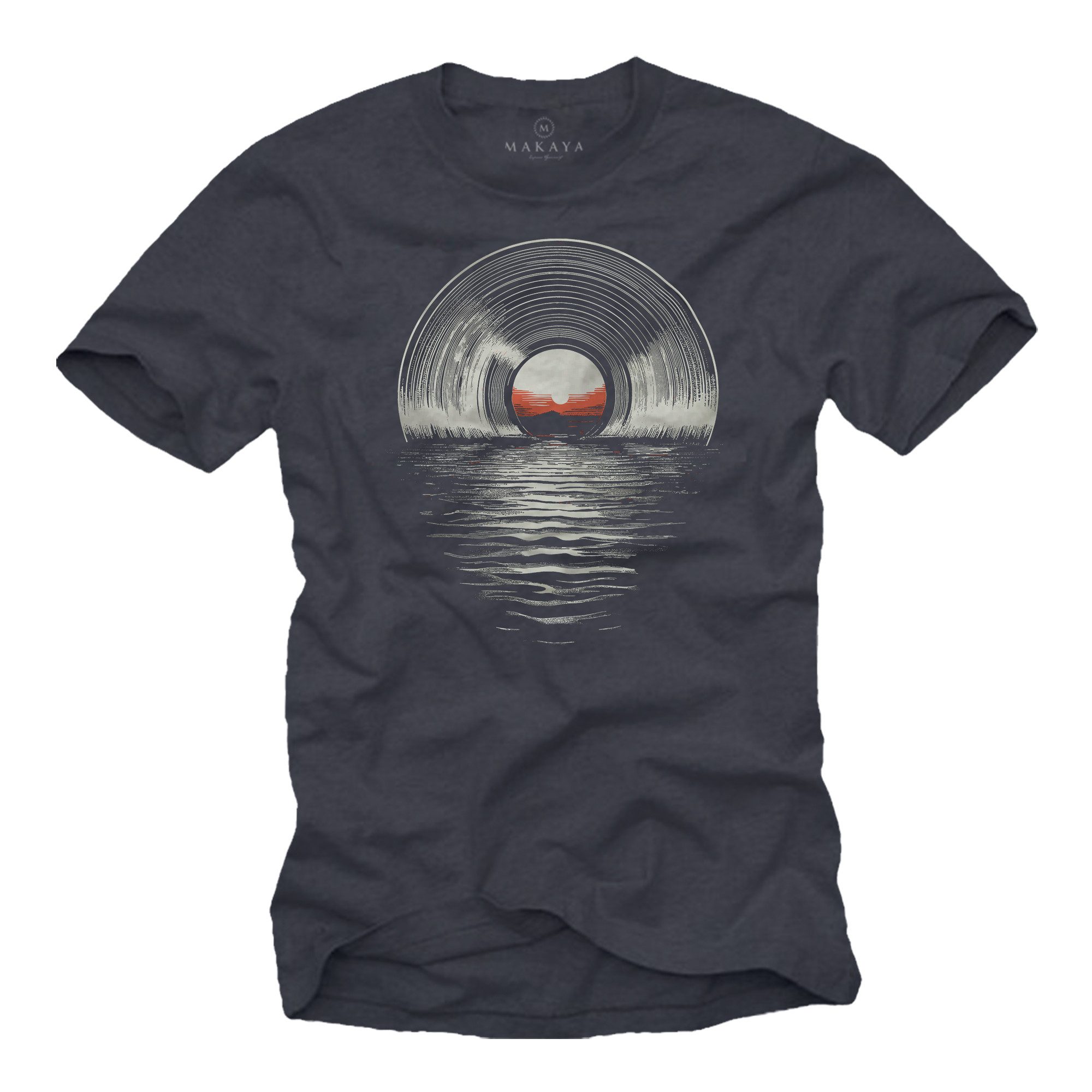 T-Shirt Vintage Herrenshirt für Musikliebhaber – mit Schallplatte Print