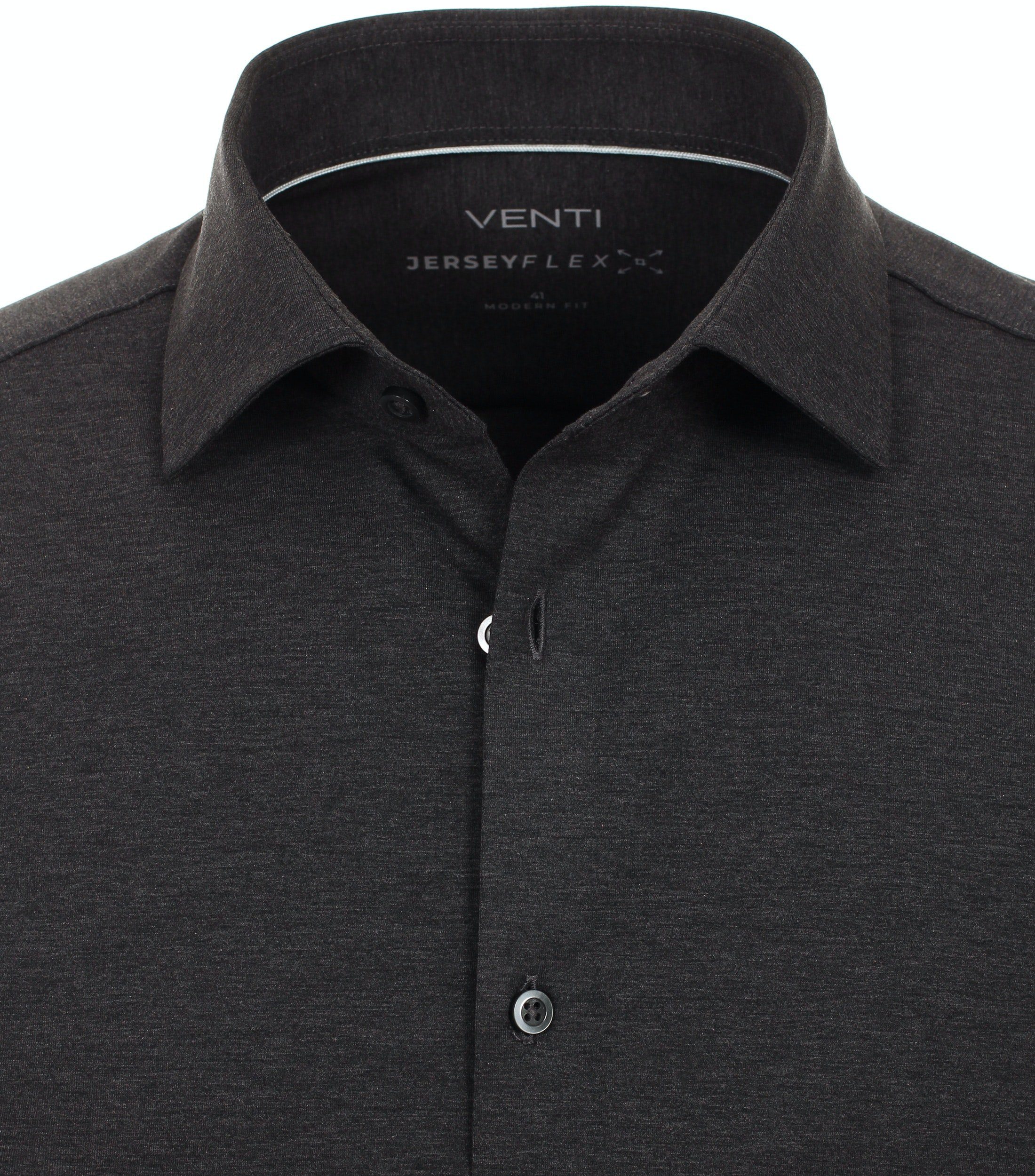 Dunkelgrau mit Anthrazit - VENTI - Fit - Businesshemd Einfarbig Jerseyhemd Stretch Langarm - Modern