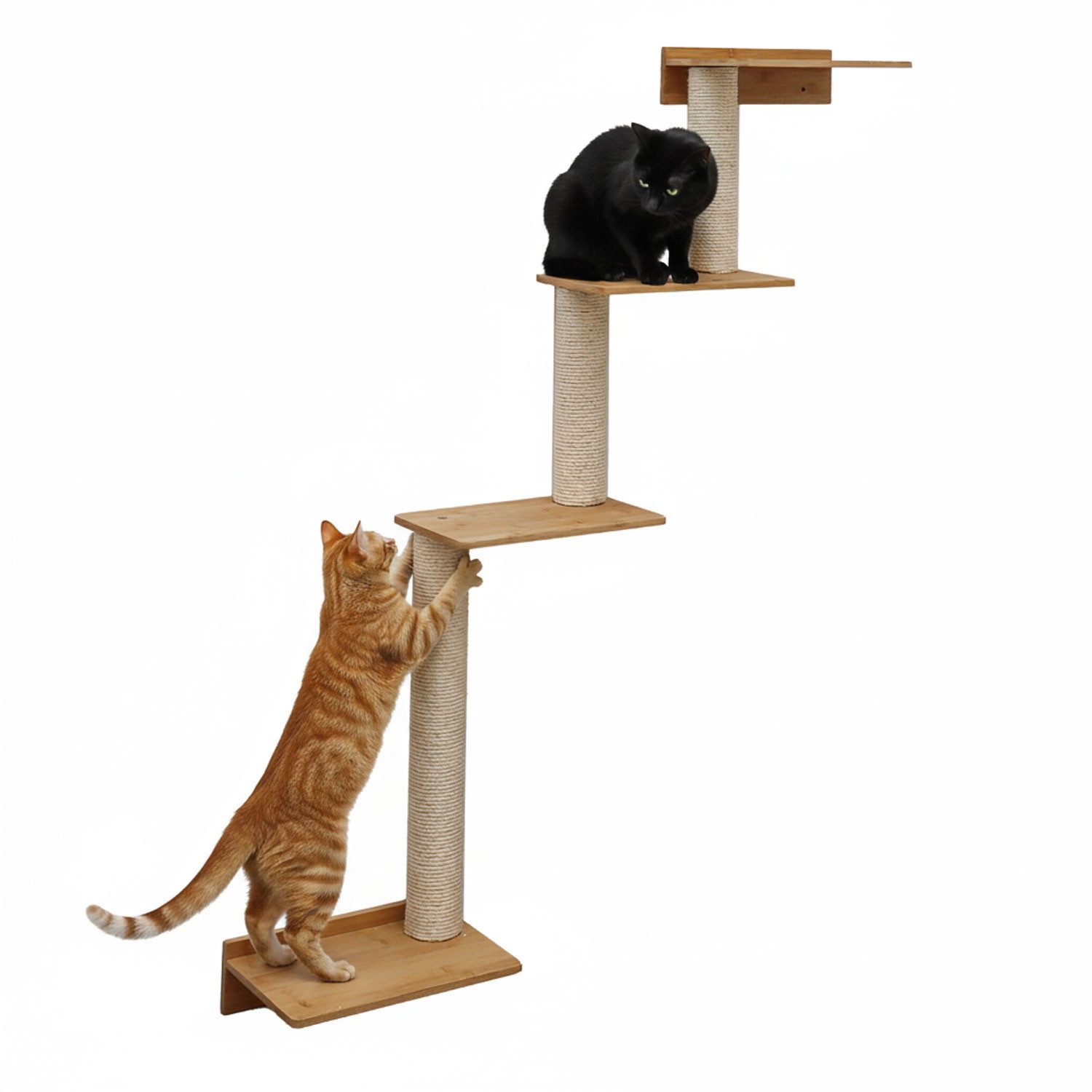 eyepower Kratzbaum zur Wandmontage - 143 cm Wandkratzbaum für Katzen mit 4 Bambus Plateau, Sisalstamm Wand - Katzenkratzbaum platzsparend - Kletterwand Katze