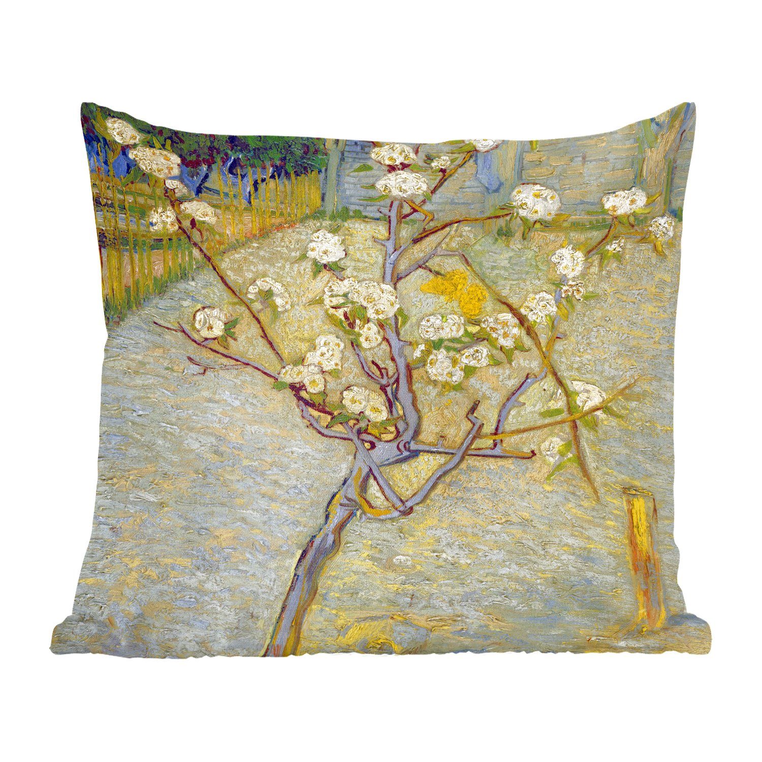 MuchoWow Dekokissen Blühender Birnbaum - Gemälde von Vincent van Gogh, Zierkissen mit Füllung für Wohzimmer, Schlafzimmer, Deko, Sofakissen