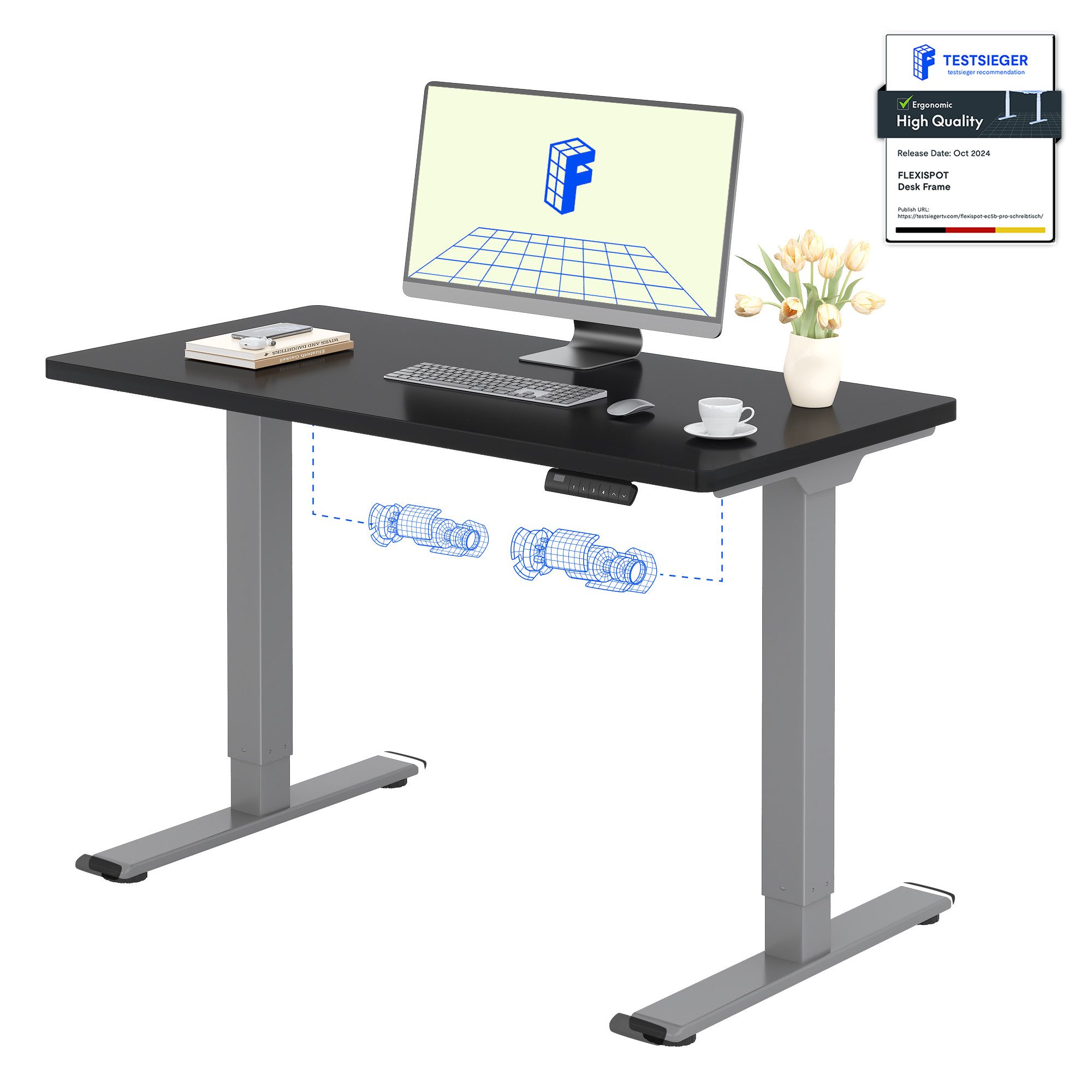 FLEXISPOT Schreibtisch Basic Plus Elektrisch höhenverstellbarer Schreibtisch (2 Motore & 2-Fach-Teleskop & 4 Höhenspeichertasten), MIT 25MM einteiliger Tischplatte, 120/140/160