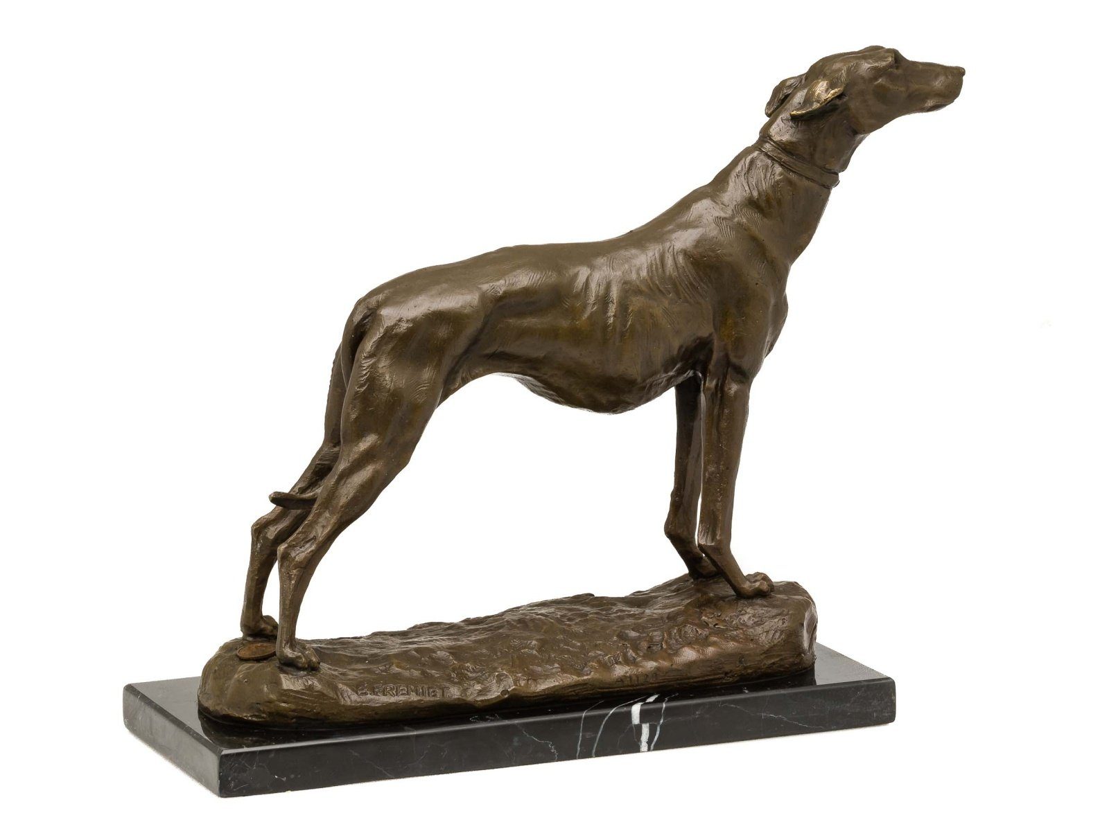 Aubaho Skulptur Bronzeskulptur Hund nach Emmanuel Repl Figur Windhund Skulptur Fremiet