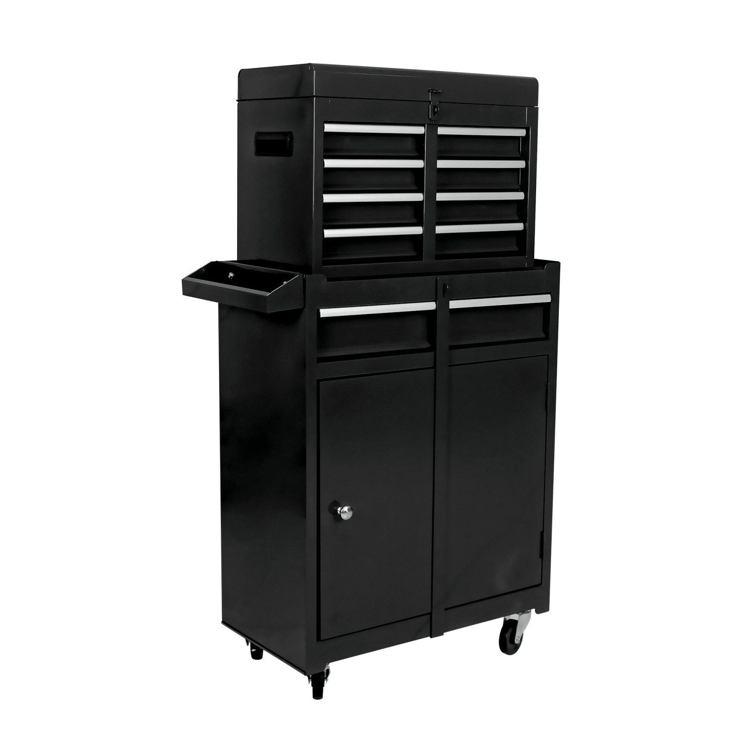 ANYSUN Werkstattwagen 5-Schubladen-Aufbaukasten, mit Rollen und Rollmöglichkeiten, Schwarz, max. Traglast:100 kg, (Abnehmbare Oberen Und Verstellbare Regale), 2-in-1-Design,Werkzeugregal, Garagen-Organizer für Lager, Werkstatt