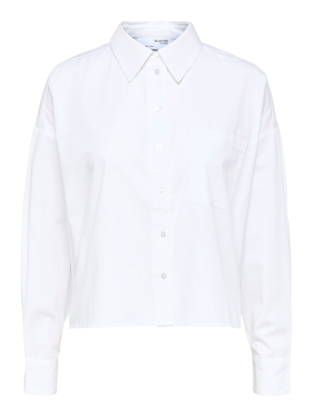 SELECTED FEMME Blusenshirt Cropped Bluse Baumwolle SLFREKA Weiß Hemd Basic in aus 4186 Langarm (1-tlg)