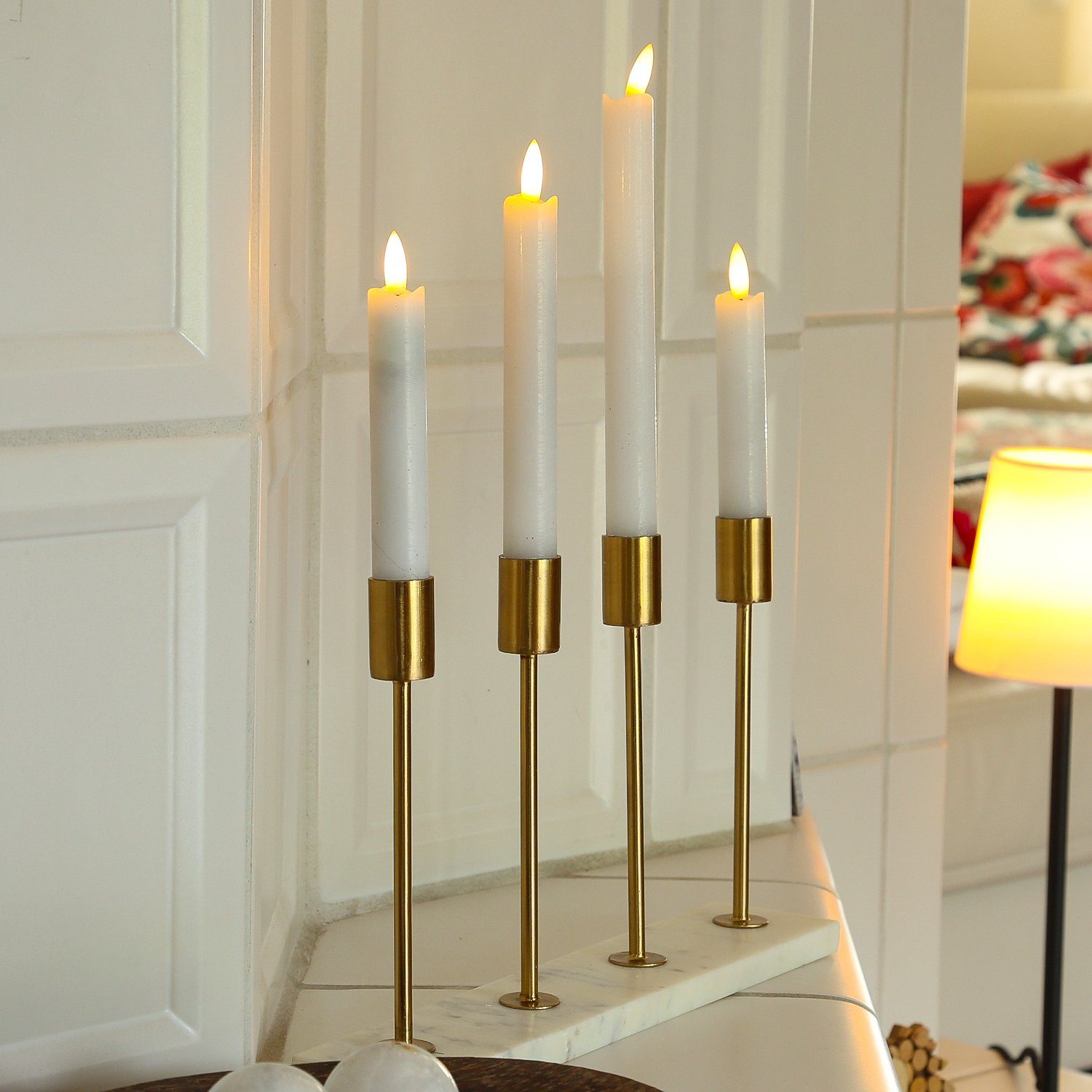 MARELIDA Kerzenhalter Weihnachten (1 St) Marmor Kerzenhalter Stabkerzenhalter Kerzenständer Advent