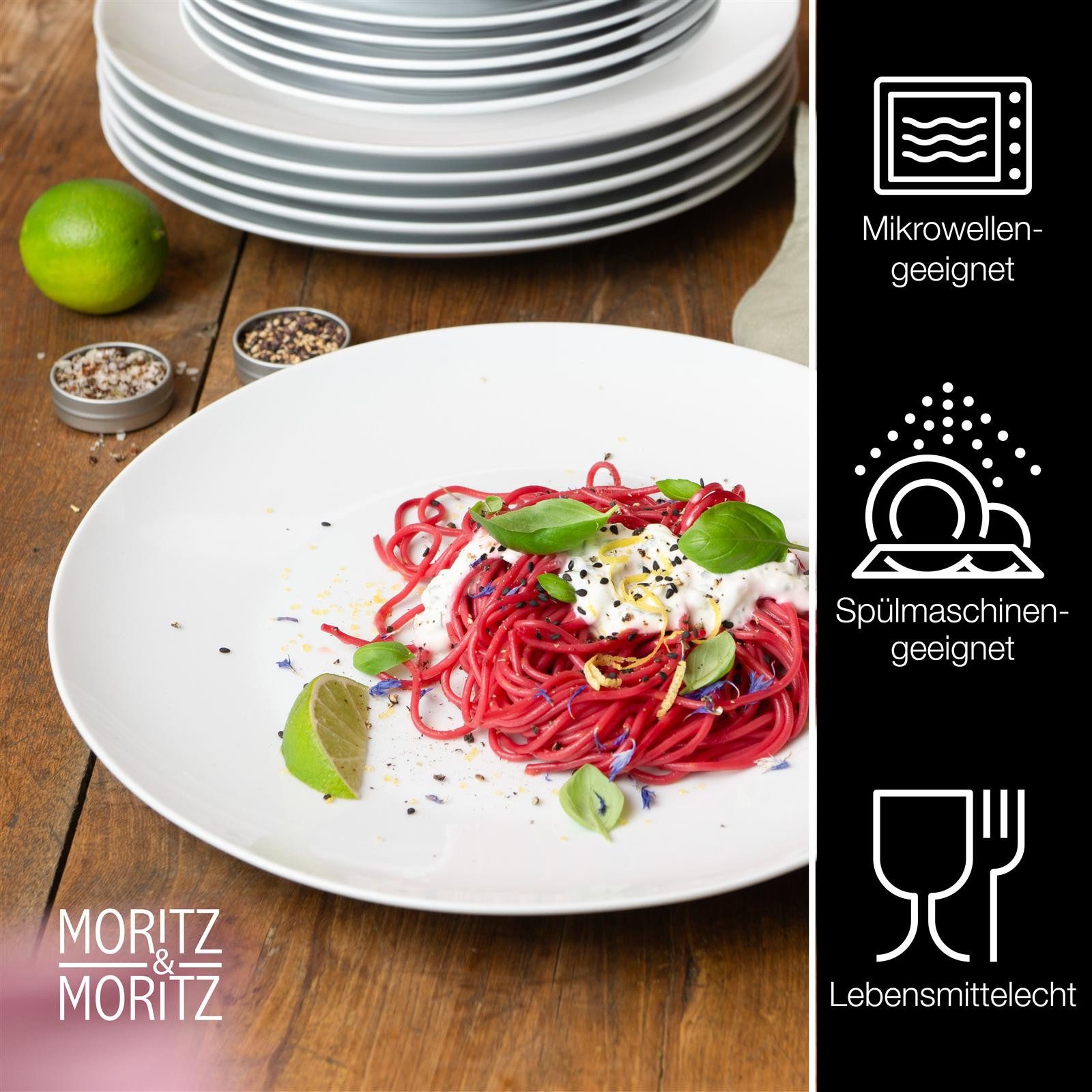 Moritz & Moritz Tafelservice BASIC Porzellan Geschirrset für 6 Personen (18-tlg), 6 Personen, Porzellan, Kombigeschirr für 6 Personen
