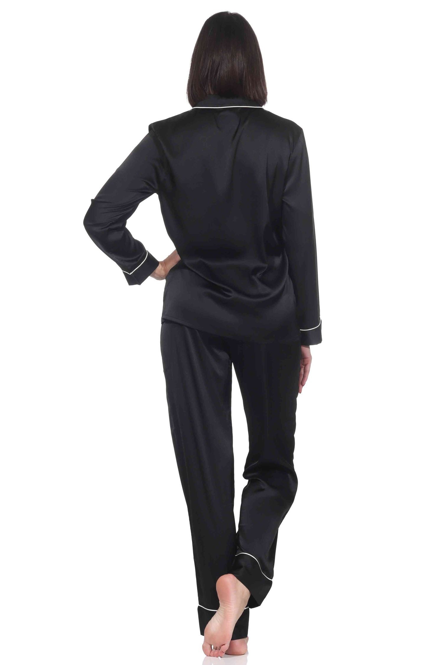 Normann Pyjama Normann Satin Damen Schlafanzug langarm Pyjama mit Knopfleiste – Bild 4 von 4