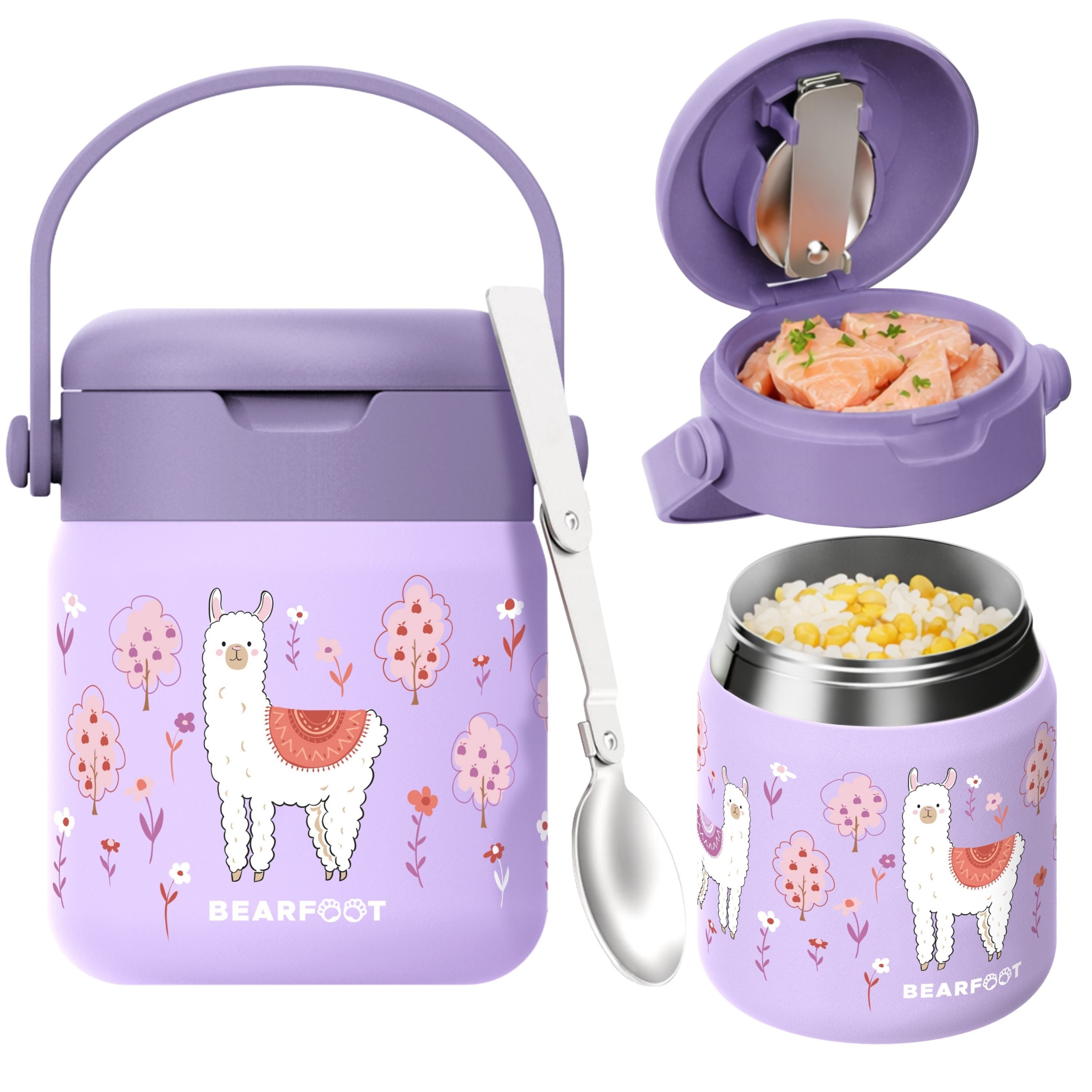 BEARFOOT Trinkflasche Thermobehälter Kinder Edelstahl - Lama lila, Thermobehälter, auslaufsicher, Edelstahl, Food jar, BPA-frei