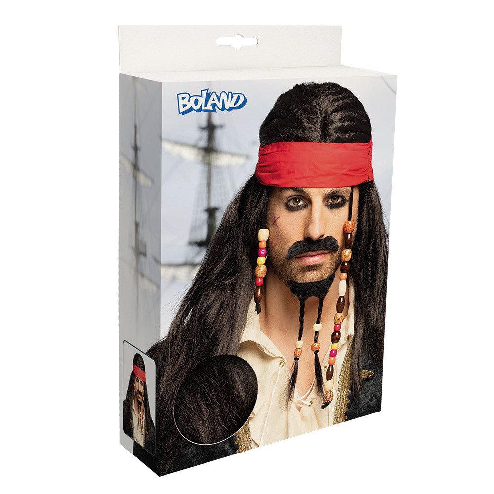 Boland Kostüm-Perücke Piraten-Perücke Tobias mit Bandana Schnurrbart und Bart für Herren, Ideales Accessoire für Piratenkostüme