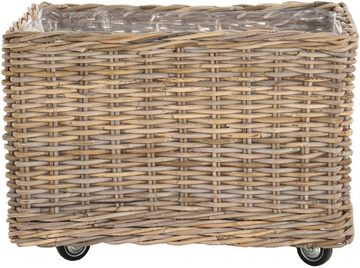 Krines Home Allzweckkorb Pflanzkorb groß Rattan Pflanzkübel Blumentopf Rollkorb Grau Natur, mit Rollen