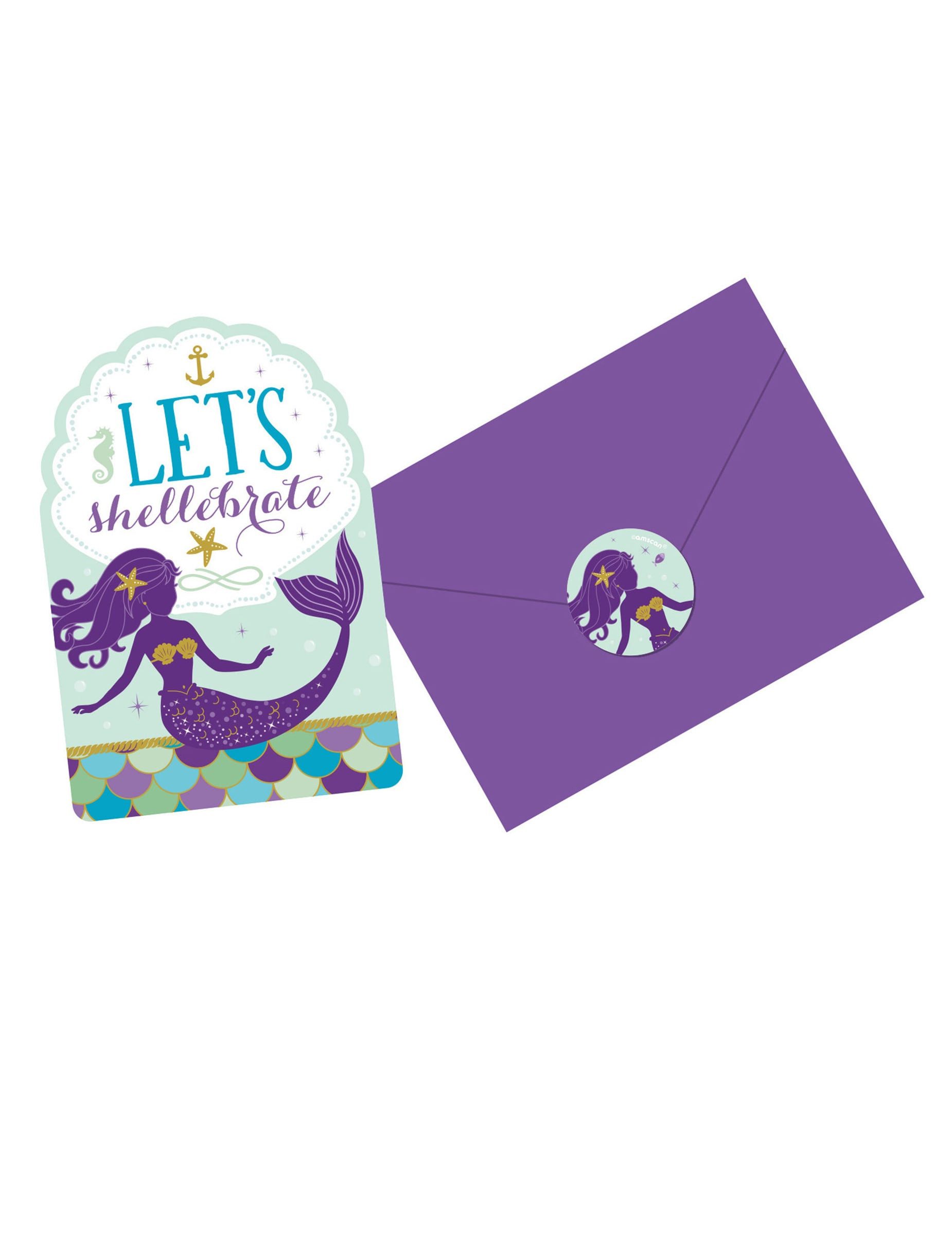 Riethmüller Kostüm Meerjungfrau Einladungskarten 8 Stück inklusive Sticker