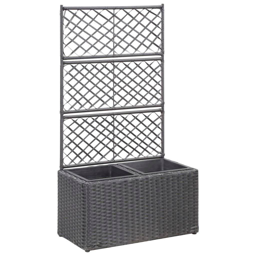 Hochbeet aus Poly Rattan mit Rankhilfe 58 x 30 x 107 cm Schwarz