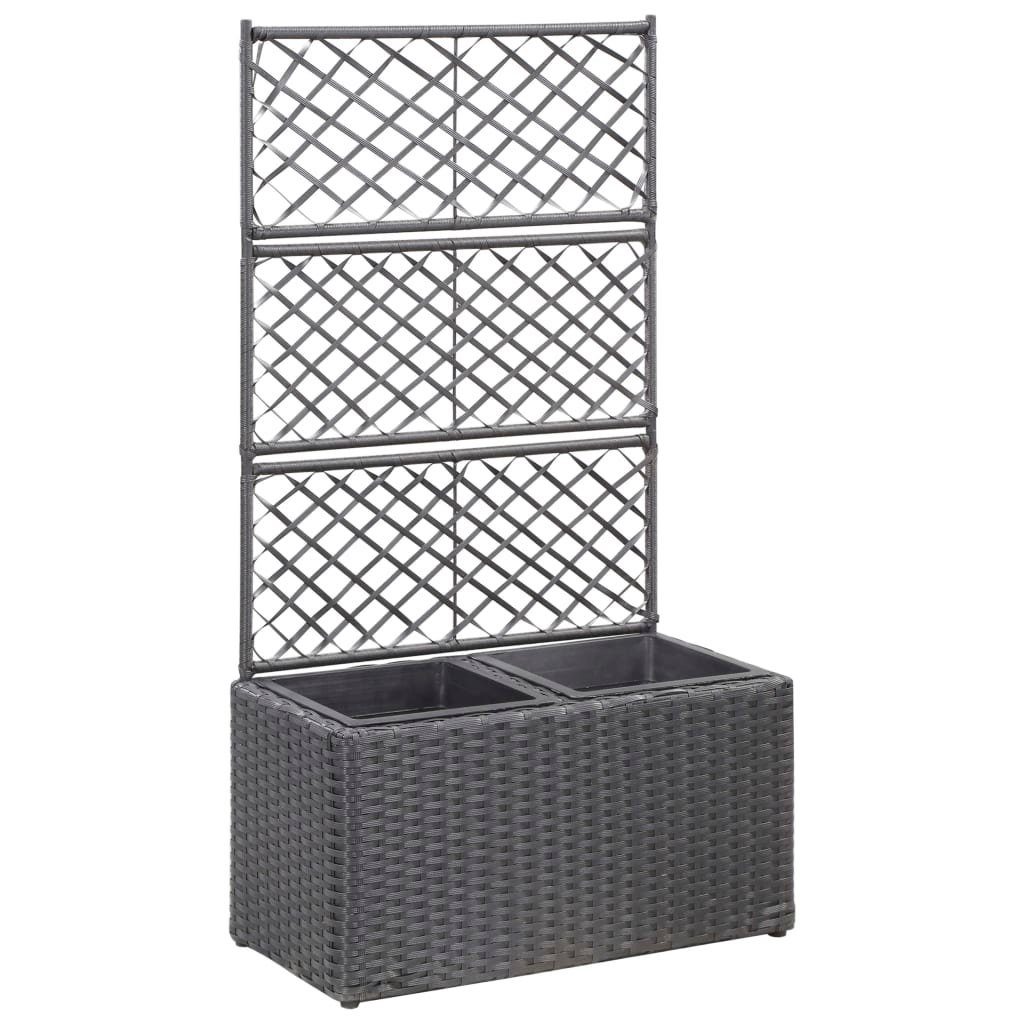 furnicato Hochbeet mit Rankgitter 2 Töpfe 58×30×107cm Poly Rattan Schwarz