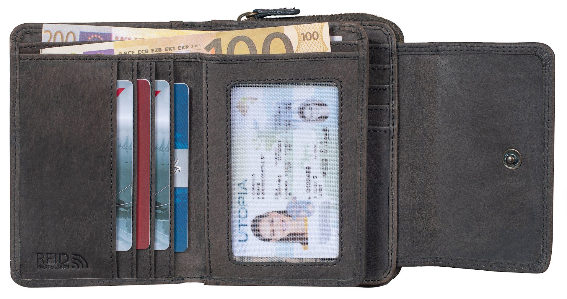 Benthill Geldbörse Damen Echt Leder RFID Geldbeutel viele Kartenfächer Portemonnaie Groß, RFID-Schutz Kartenfächer Münzfach Reißverschlussfach