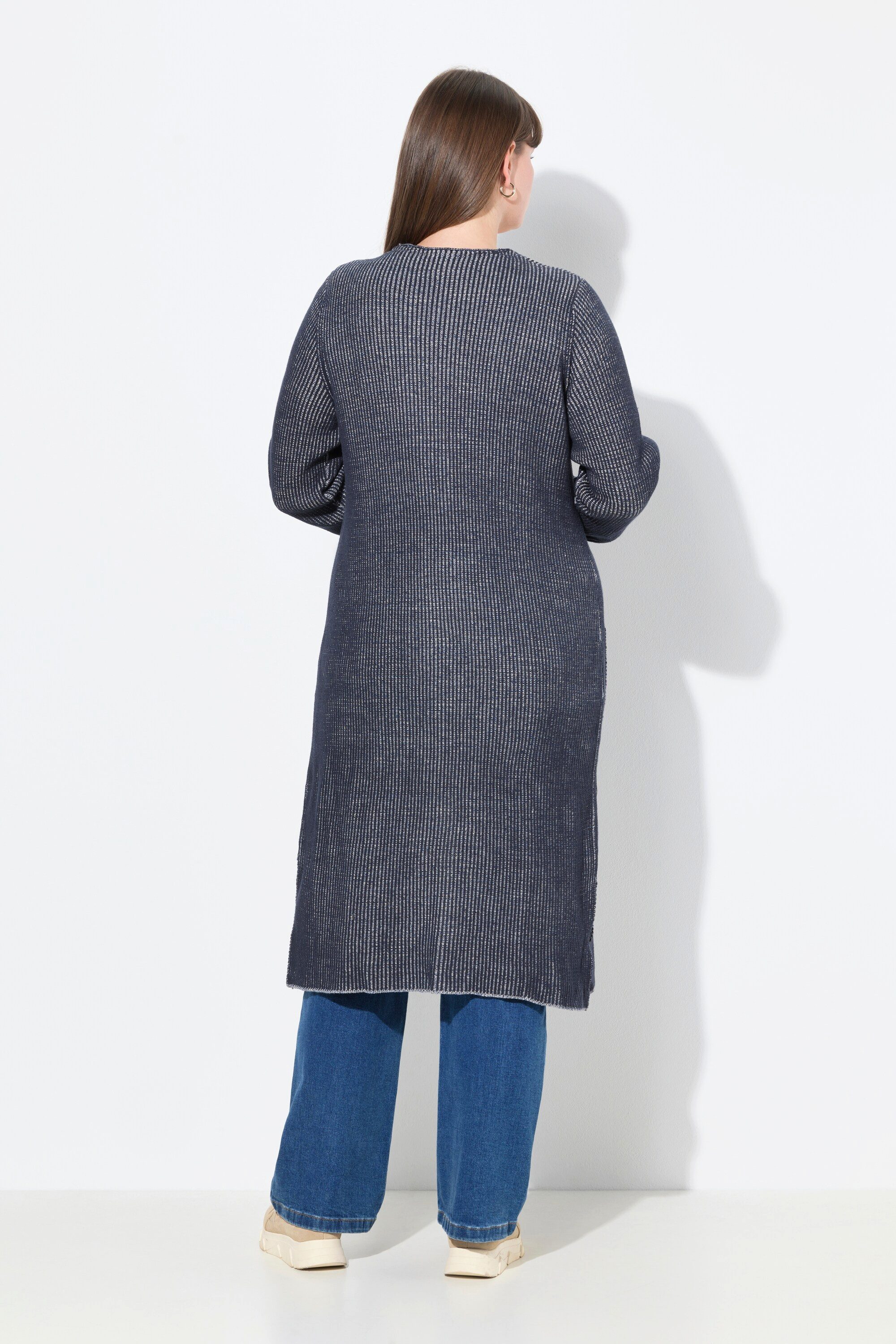Ulla Popken Strickjacke Lang-Strickjacke Rippstrick V-Ausschnitt