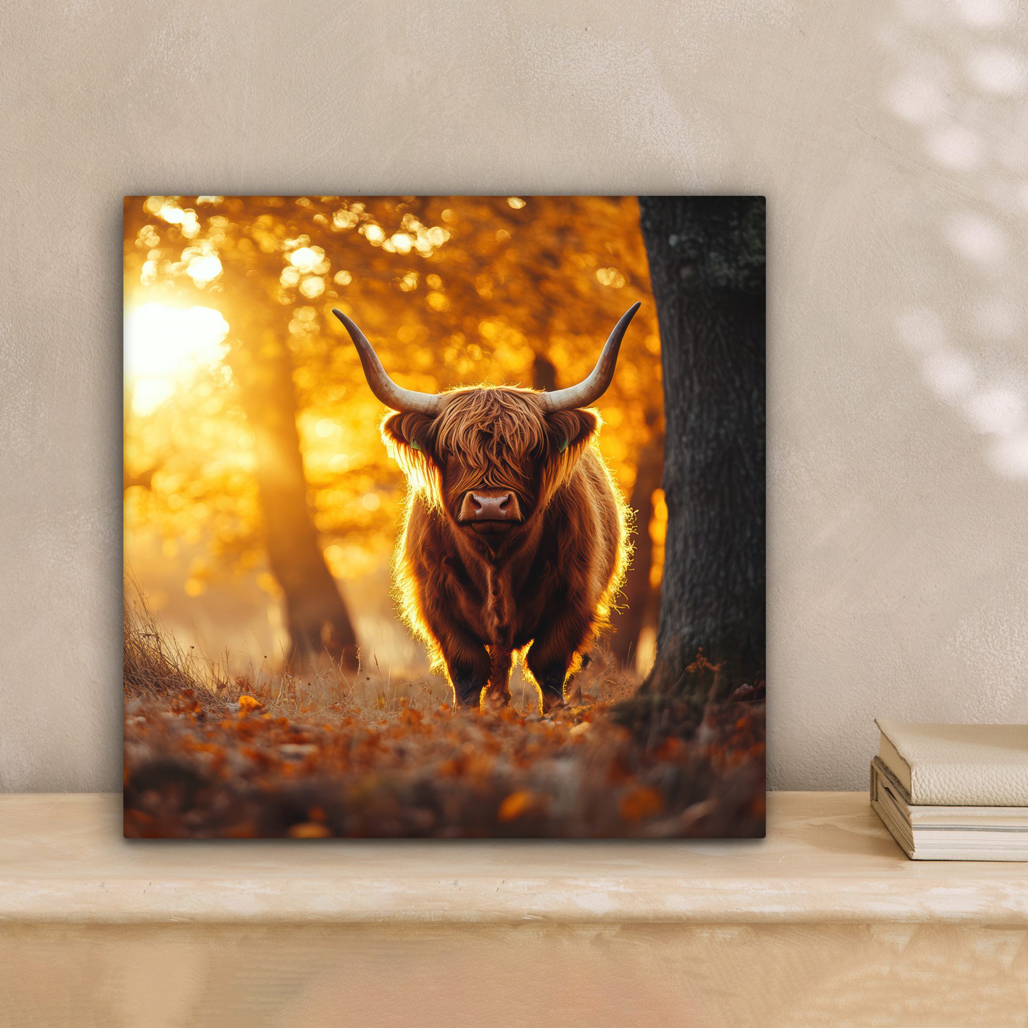 OneMillionCanvasses® Leinwandbild Schottischer Hochländer - Wald günstig online kaufen