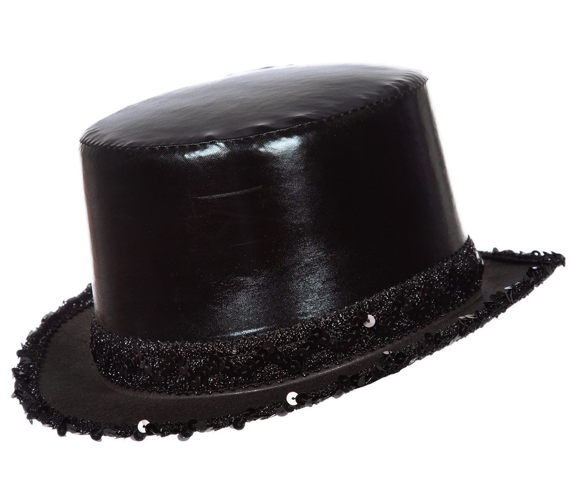 Karneval-Klamotten Kostüm Zylinder Hut schwarz Lamee mit Pailletten Band, Hut Zylinder Erwachsene Damen Herren Party Accessoir Karneval Fasching