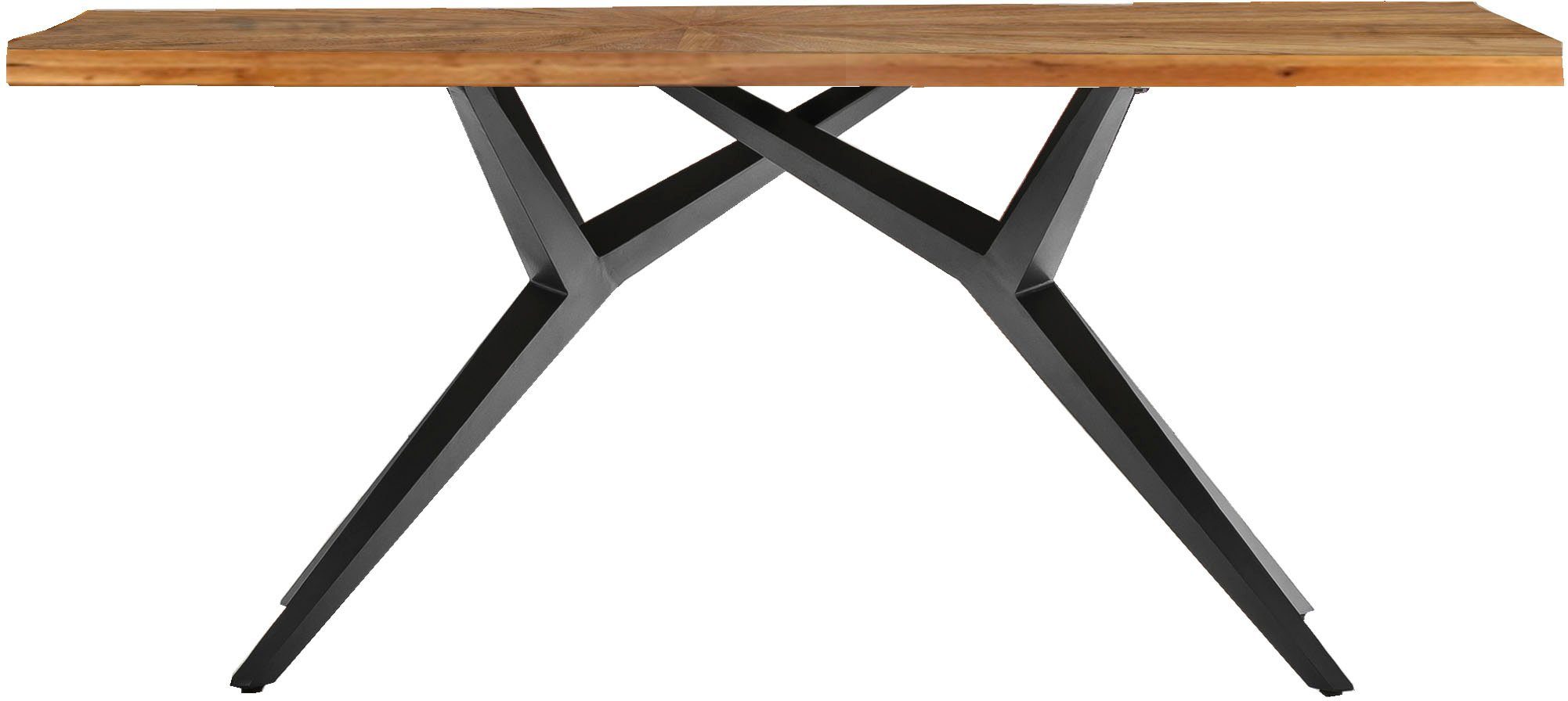 SIT Esstisch Imola aus recyceltem Teak & extravagantem Metallgestell, 50 mm starke Teakplatte mit außergewöhnlichem Sonnenmuster