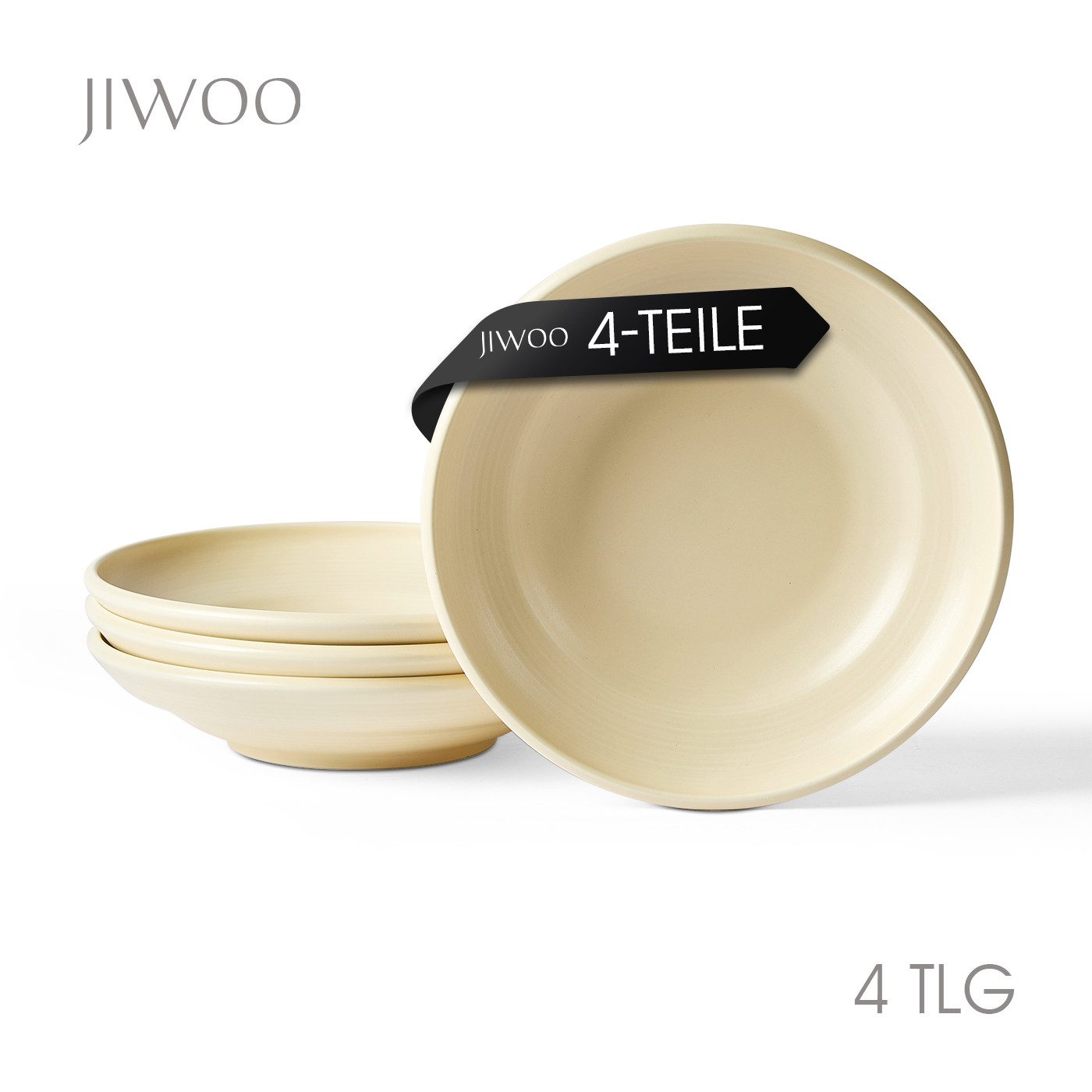 JIWOO Suppenteller 4er Ø22cm, Speiseteller Pastateller Salatteller Dessertteller Plate, (4 St), Keramik Tellerset Weiß mikrowellen- und spülmaschinenfest Ø21,2 cm
